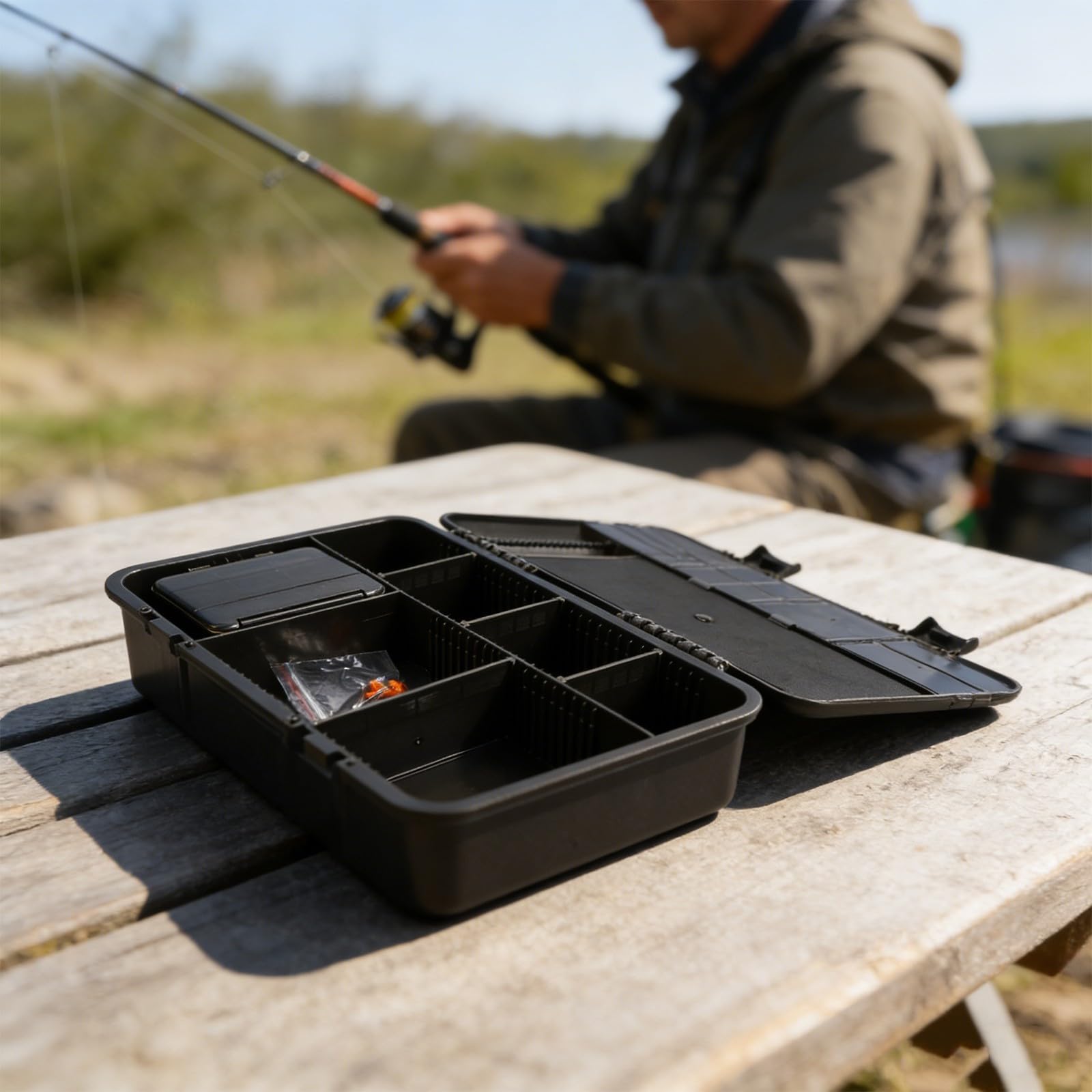 Caja de aparejos de pesca, contenedor de almacenamiento impermeable con divisores ajustables para pesca gruesa de 28,5 cm