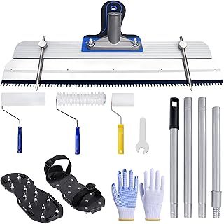 Self-Leveling Cement & Epoxy Floor Tool Kit – Rake, 9” Spike Rollers, 4” Paint Roller, Spiked Shoes, Extension Pole, Gloves & Accessories