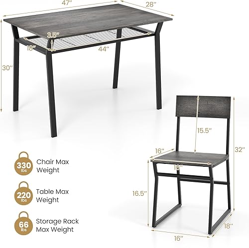 Miniatura 6 de GOFLAME Juego de mesa de comedor de 5 piezas, juego de comedor para 4 personas con marco de metal resistente, estante de almacenamiento, mesa de