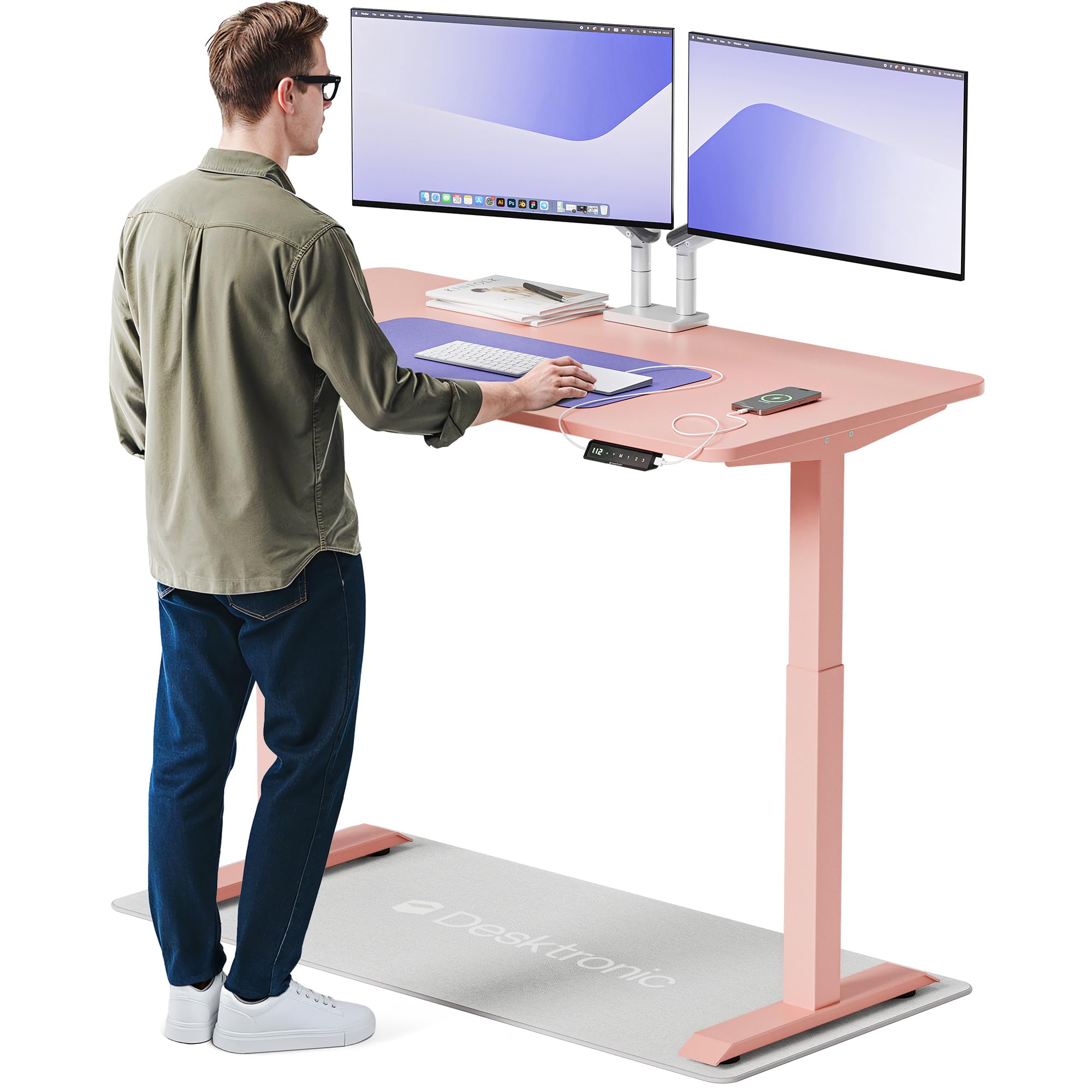 Desktronic Bureau Assis-Debout Électrique 140x70cm– Hauteur Réglable – Commande Tactile avec Mémoires – Ports USB – Bois Européen – Table Réglable