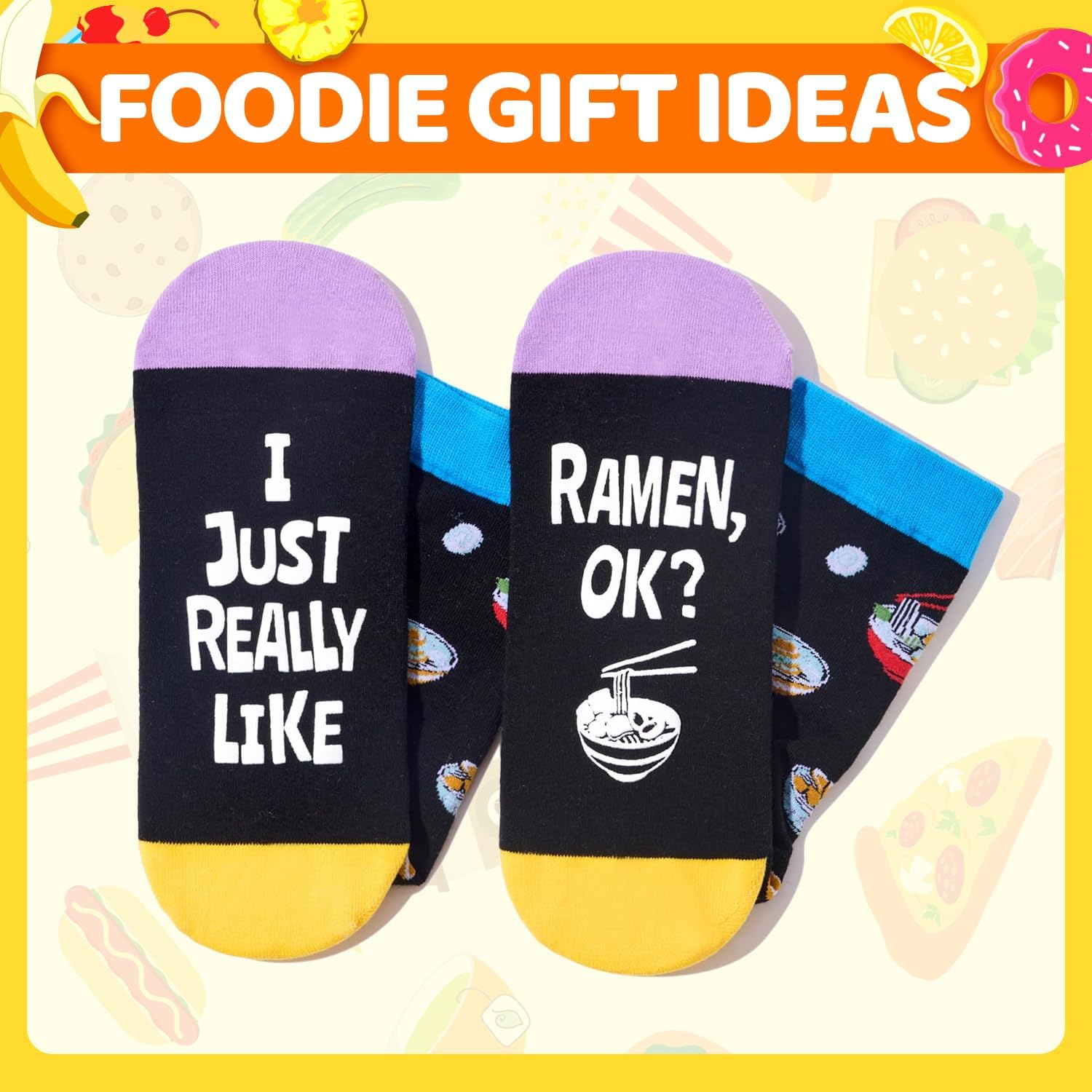 HAPPYPOP Food Socks for Men Women - Hamburger Taco Ramen Lover Gift, Teen Pizza Burger Socks - Image 5