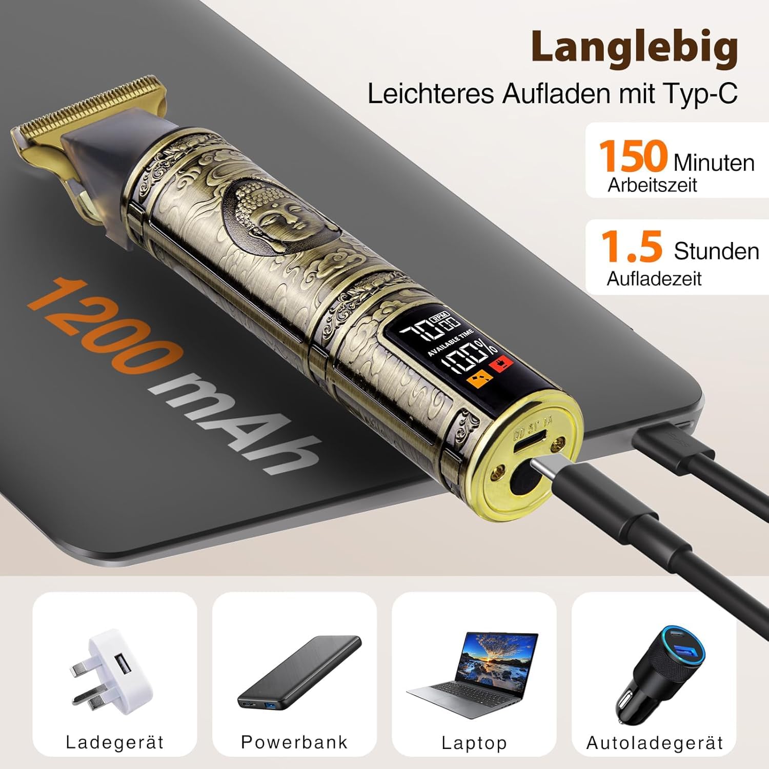 Haarschneidemaschine, Trimmer Barttrimmer Herren LED Anzeige Haartrimmer Herren Konturen Haartrimmer Konturen Haarschneidemaschine Profi Bartschneider Rasierer Haarschneider Hair Clipper