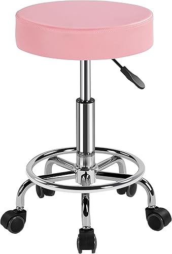 Yaheetech Taburete giratorio para salón de belleza, taburete de dibujo ajustable, taburete de spa de masaje con asiento acolchado de piel sintética,