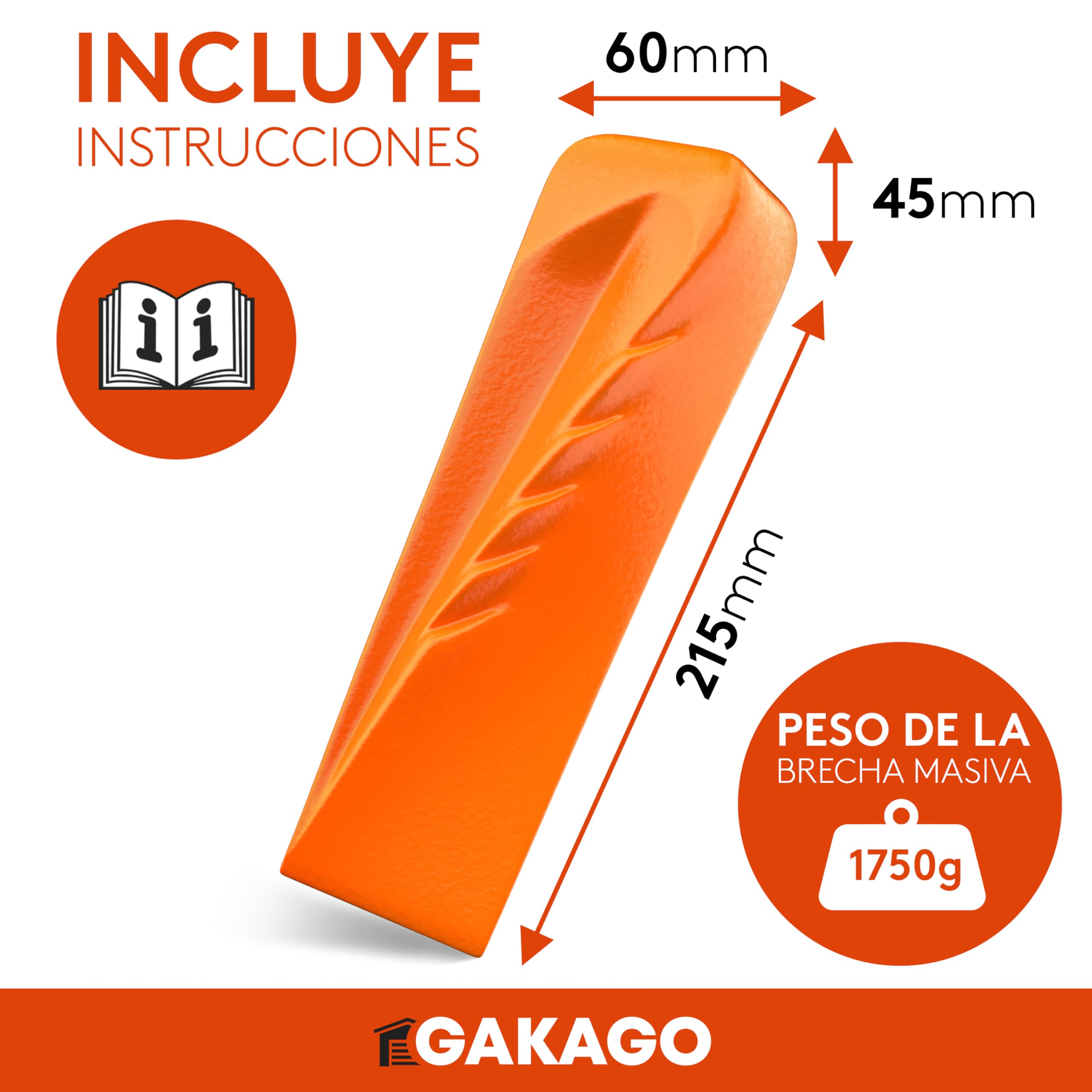 Gakago Cuña de división para Madera - Potente cuña de división rotativa con Fuerte acción de división - Cuña de división forjada de Acero Macizo en Color señal y Gran Superficie de Impacto