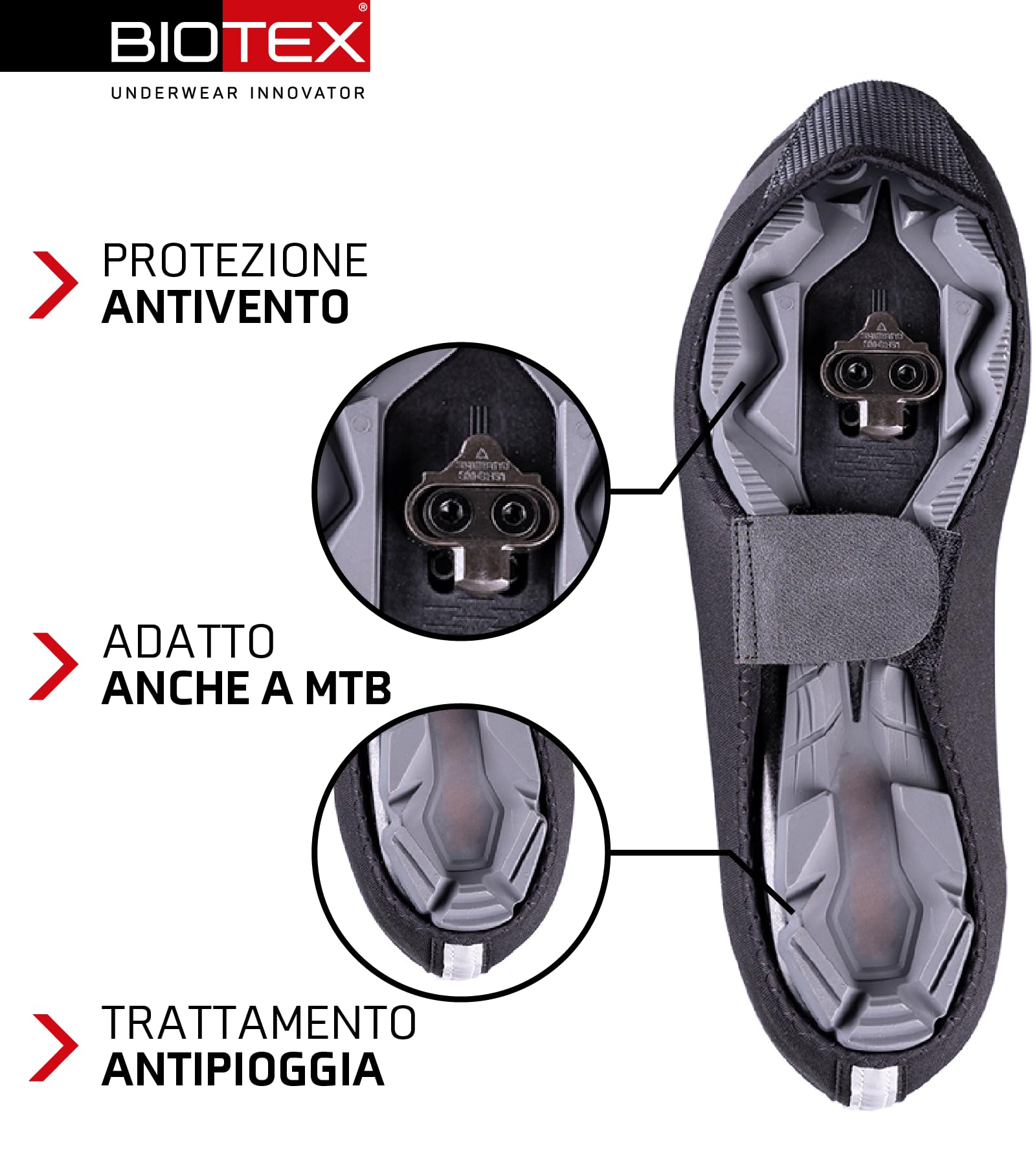 BIOTEX Copriscarpa Unisex in Neoprene per Ciclismo, Copriscarpa Antipioggia e Antivento, Intimo Tecnico Sportivo, Nero