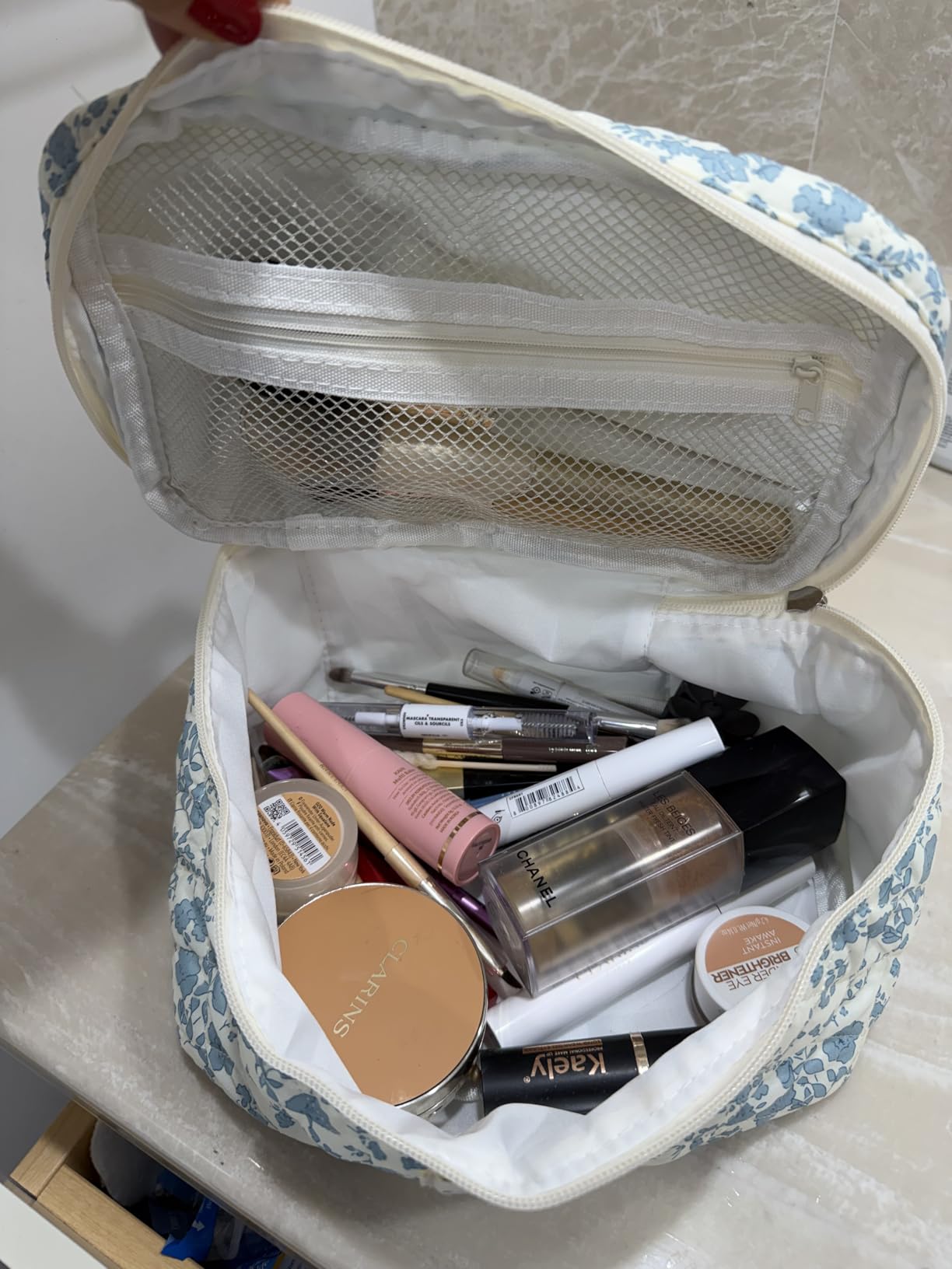 Gosect Large Makeup Bag, Cute Cosmetic Bag for Women Girls, Floral Coquette Aesthetic Toiletry Bag, Travel Make Up Organizer Bag (BDLH)