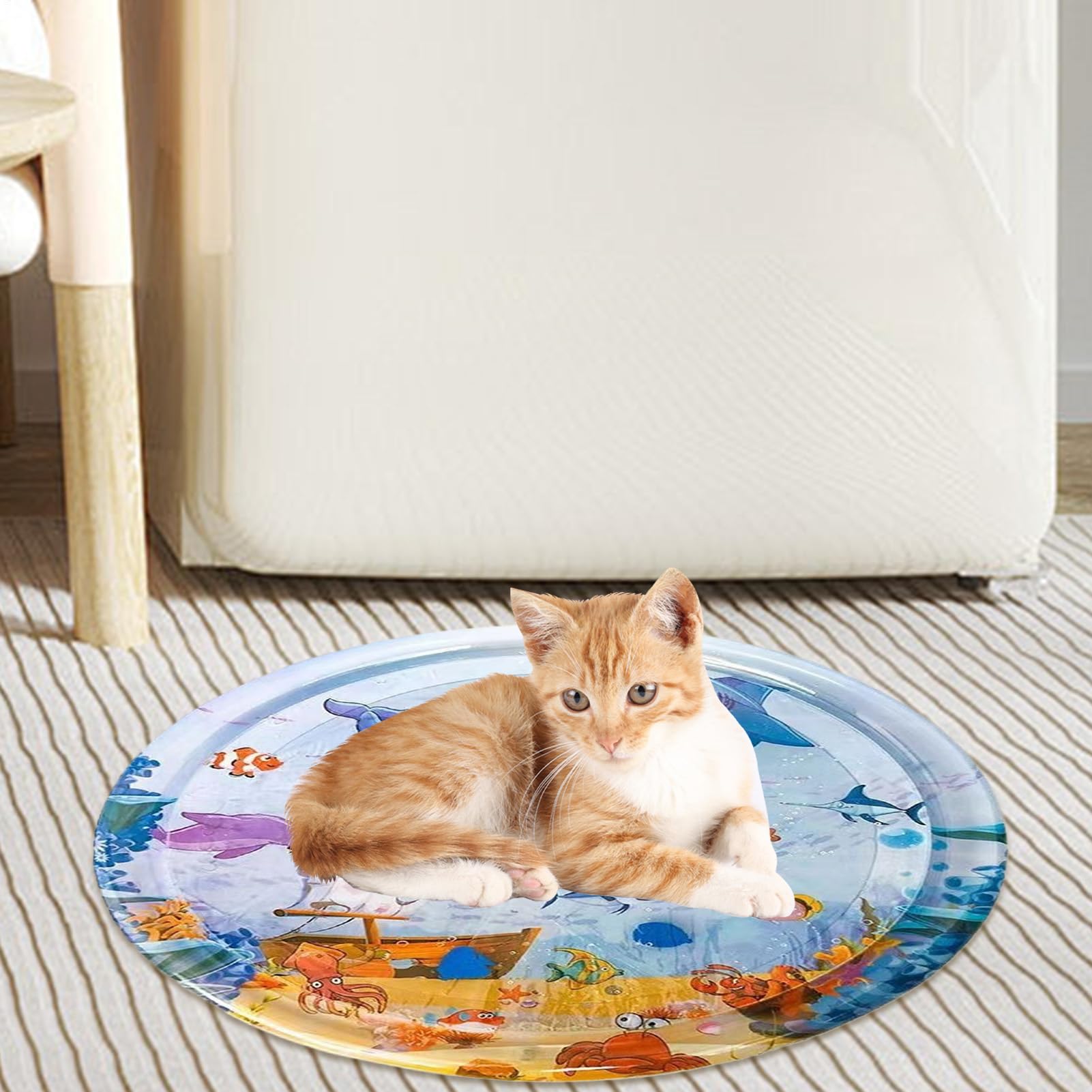 Letto Ad Acqua Per Animali Domestici, Tappeto Sensoriale Ad Acqua, Cuscino Da Gioco Per Gatti,materasso Ad Acqua Rinfrescante Con Gonfiatore, 100Cm, Rotondo