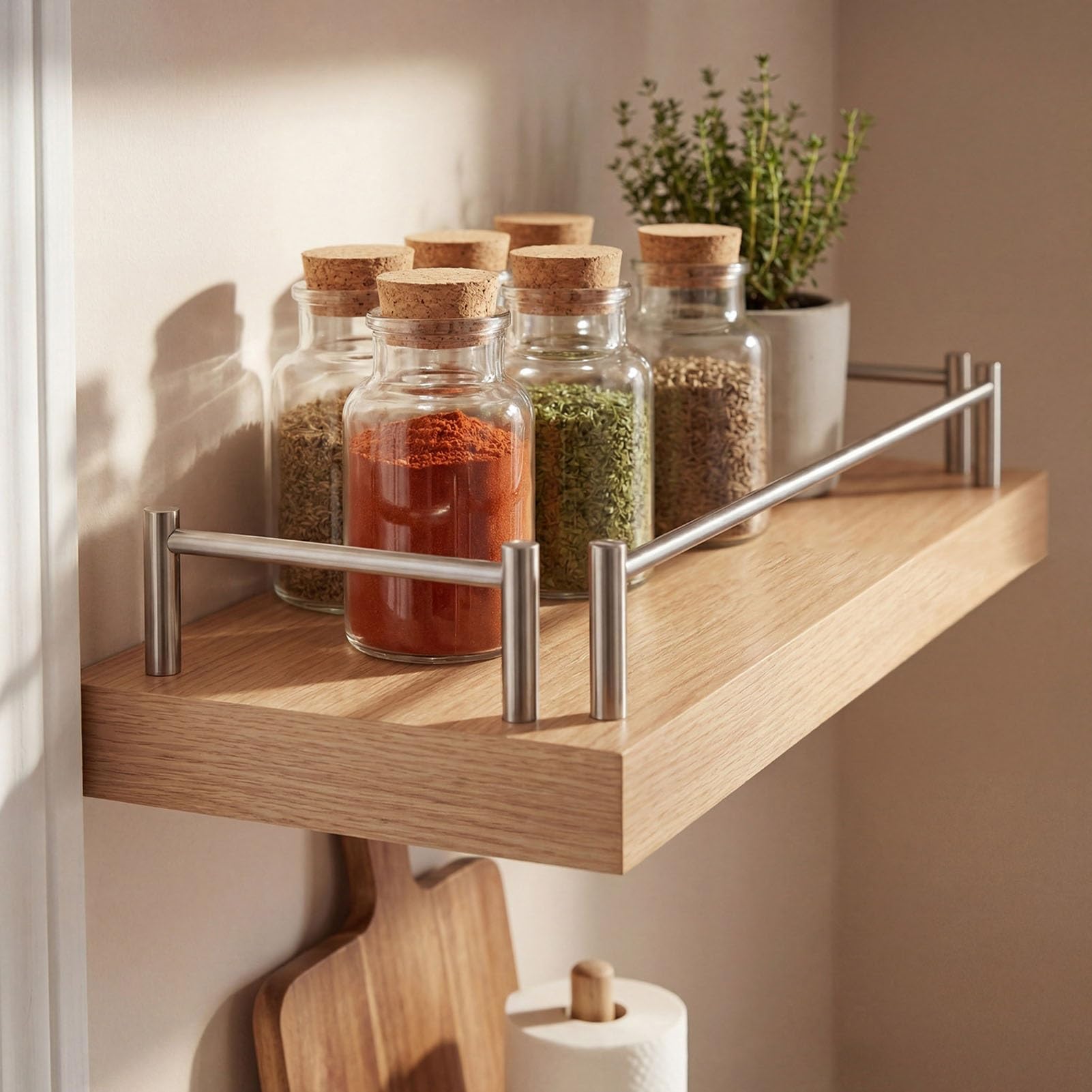 Generisch Edelstahl-Metall-Regalgeländer-Set – 2-teilig, 58 cm (23 Zoll) dekoratives Geländer für Bücherregale, Küchenschränke und Badezimmerregale – verhindert das Herunterfallen von Gegenständen