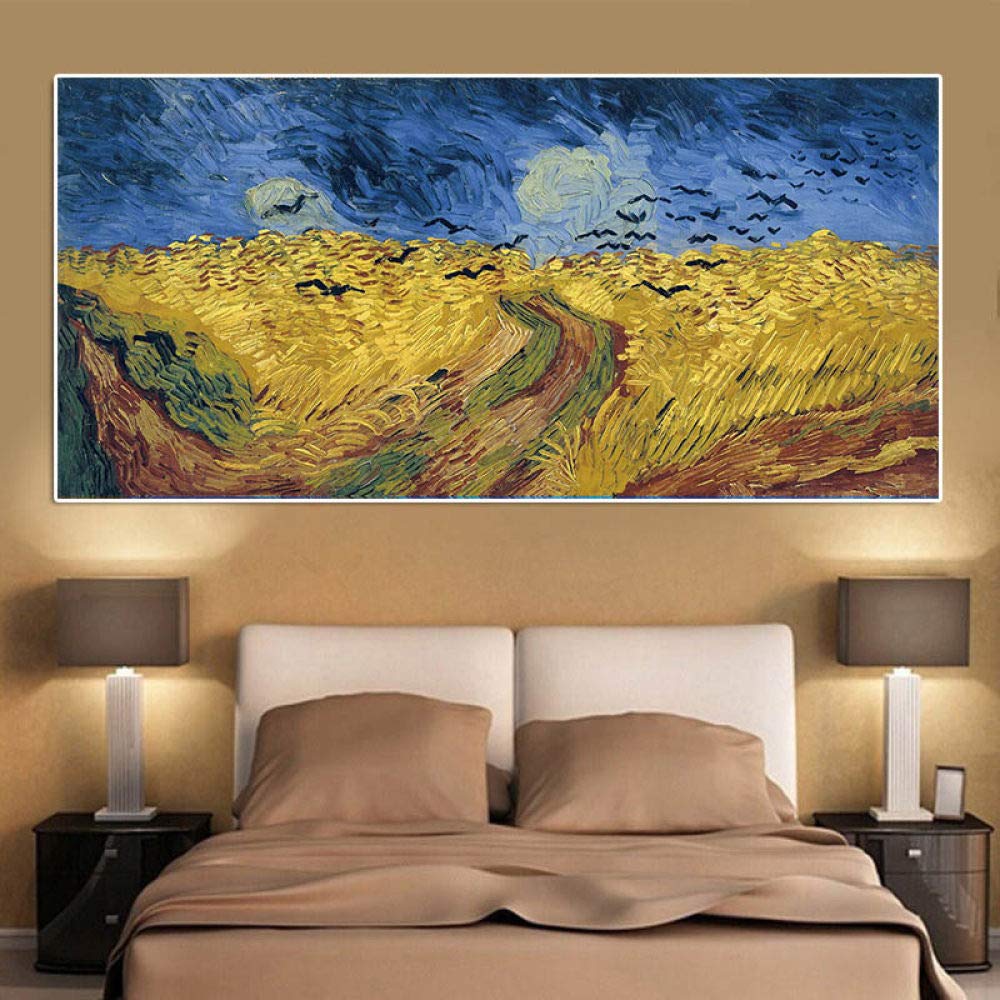 WunM Studio CE Van Gogh Trigo Campo Crows Reproducción Pintura al óleo pintada a mano Pintura al óleo de gran tamaño Villa impresionista pared arte para sala de estar