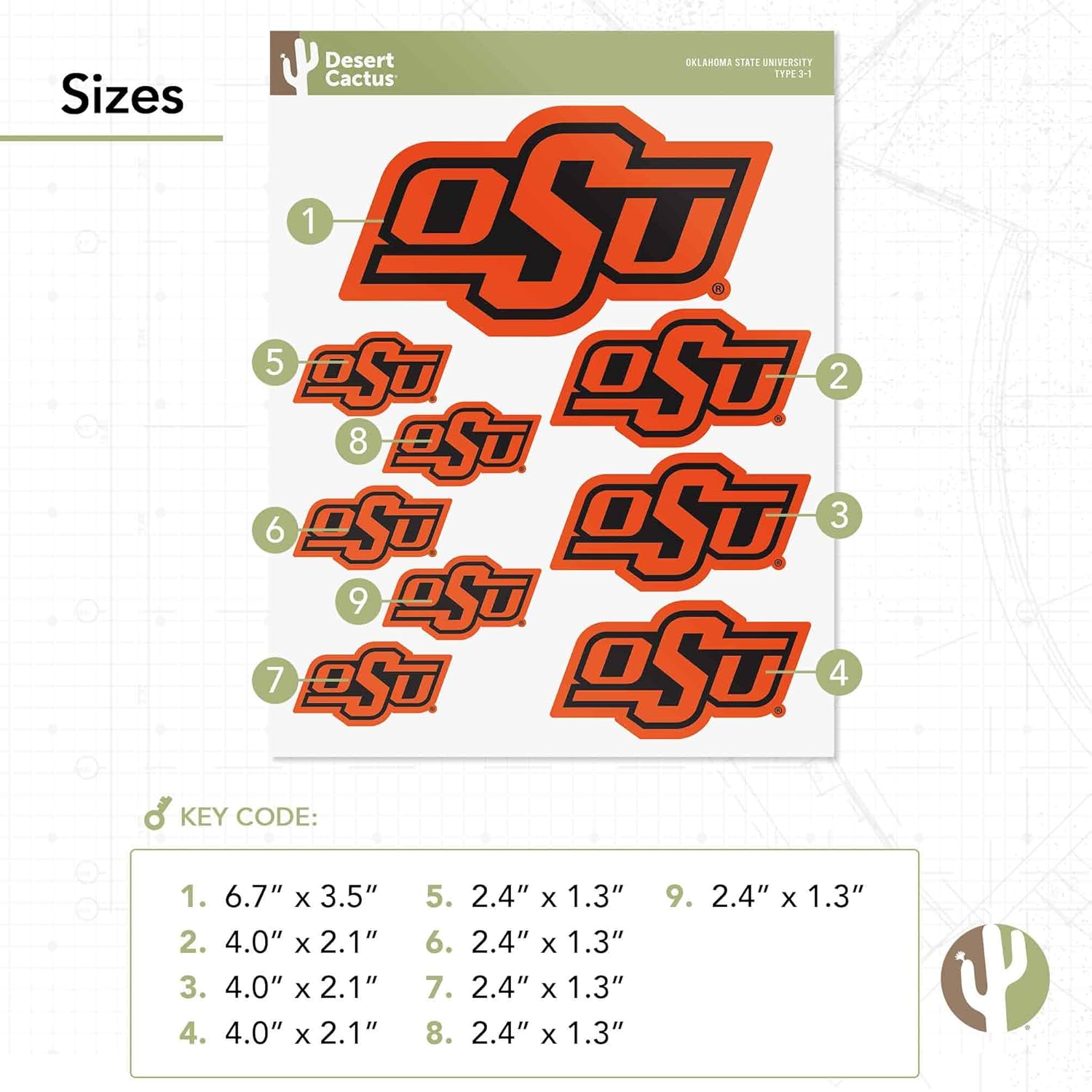 Desert Cactus Oklahoma State University Sticker OSU Cowboys Vinyl Decals Laptop Water Bottle Car Scrapbook Sheet T3 (Type 3-1) - Image 3