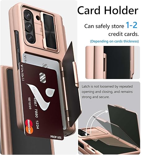 Vista 10 de Vihibii Funda para Galaxy Z Fold 5 con tarjetero y soporte para bolígrafo S, protección de bisagra, cubierta de cámara deslizante y protector