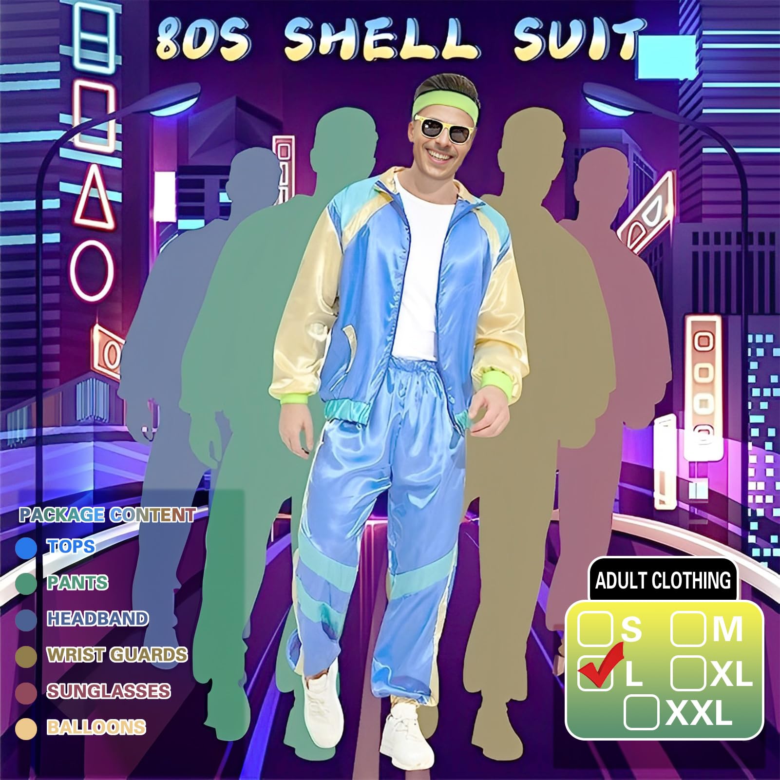 Amycute 80s Shell Suit for Men Women Retro 80s Tracksuit, 1980s Disco Fancy Dress 80s 90s Costume Outfits Adults Halloween - Image 2