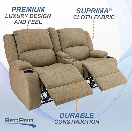 Miniatura 84 de RecPro Charles Powered - Sofá reclinable doble y sofá biplaza Muebles de pared Hugger RV – Tela de avena de 80 pulgadas