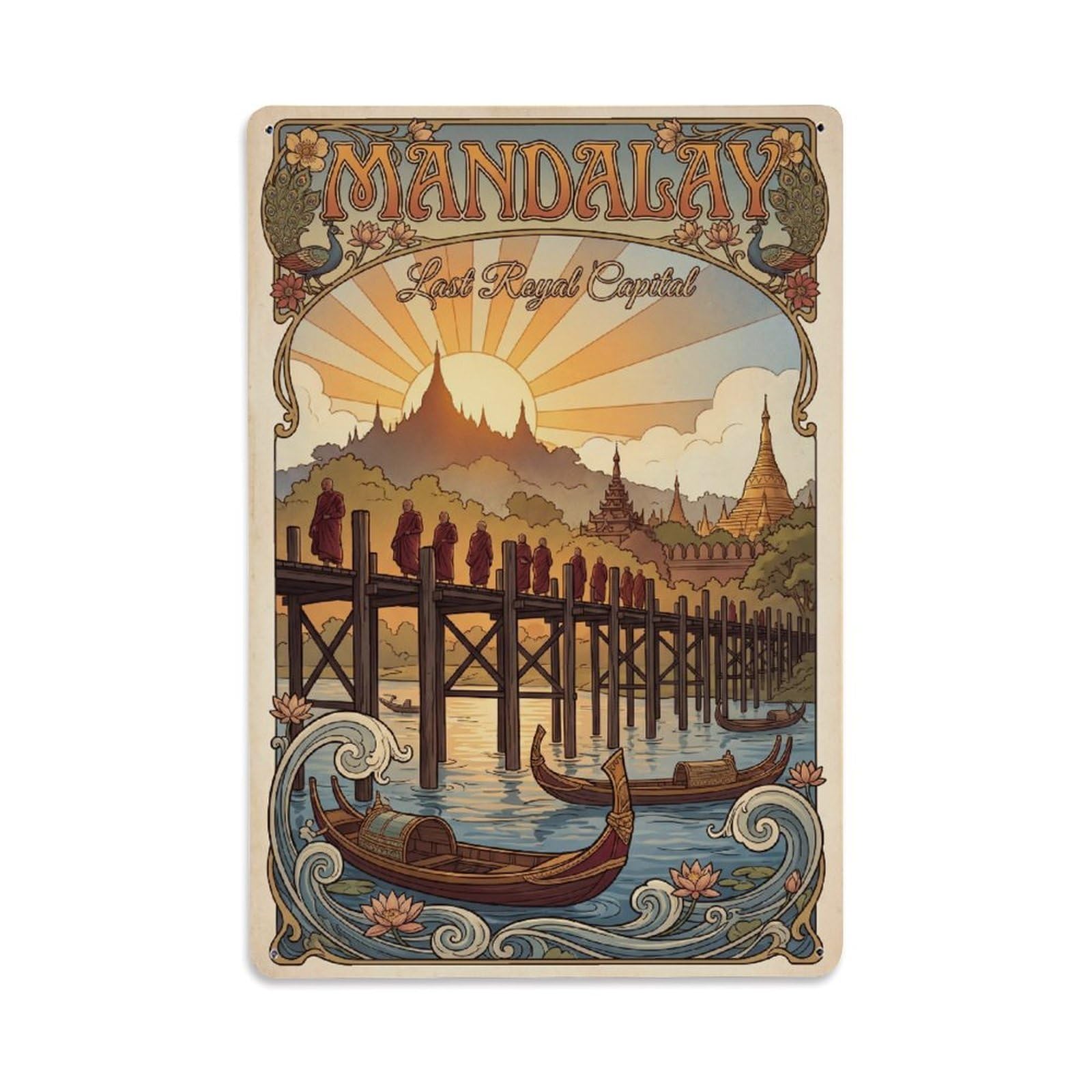 Huiyhb 8X12inch(20X30cm) Vintage Travel Myanmar Mandalay Metal Tin Sign