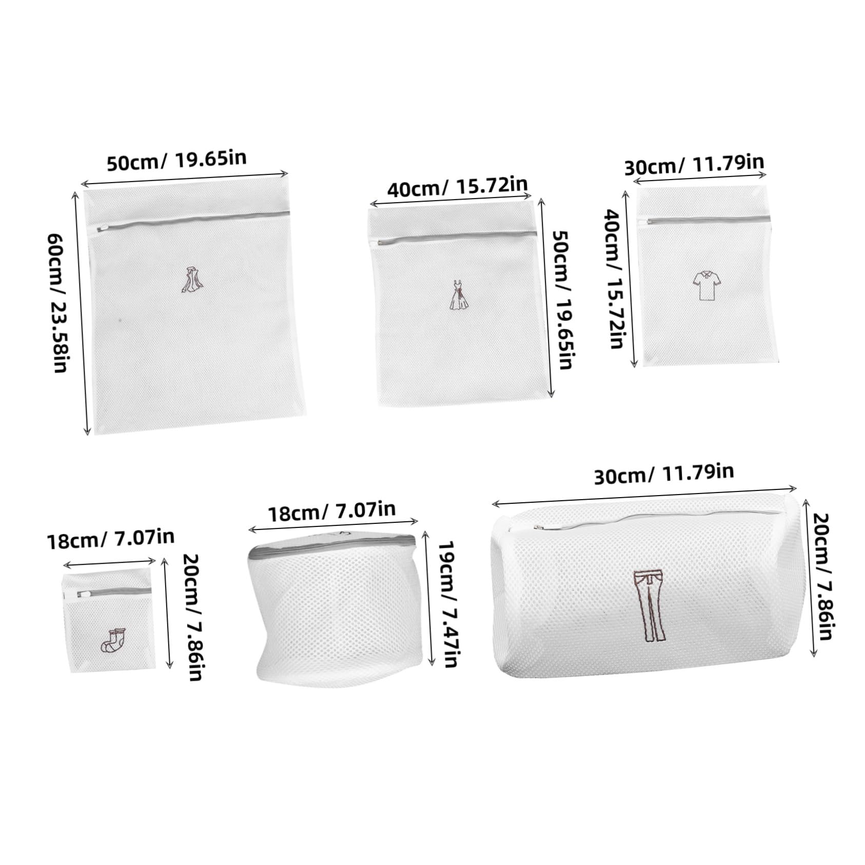 Set 6 Sacchetti per Bucato in Poliestere Rete Fine, Lavabili in Lavatrice, Protezione Completa per Indumenti in Spazi Piccoli e Dormitori, Design Raffinato Ricamato Bianco