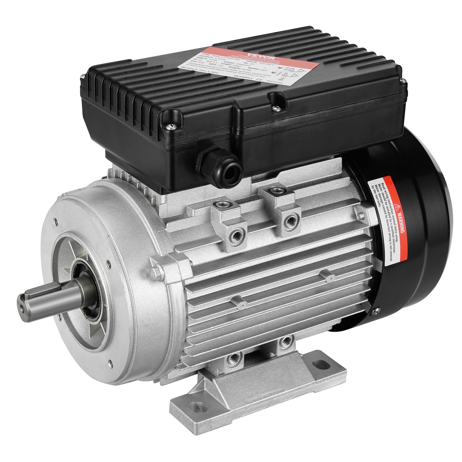 VEVOR Moteur électrique 0,​75 kW moteur de compresseur d'air monophasé, 1400 tr/​min, CA 220-​240 V, 5,​45 A, cadre 80, B34, arbre à clavette 19 mm, rotation CW/​CCW pour machines agricoles et équipements