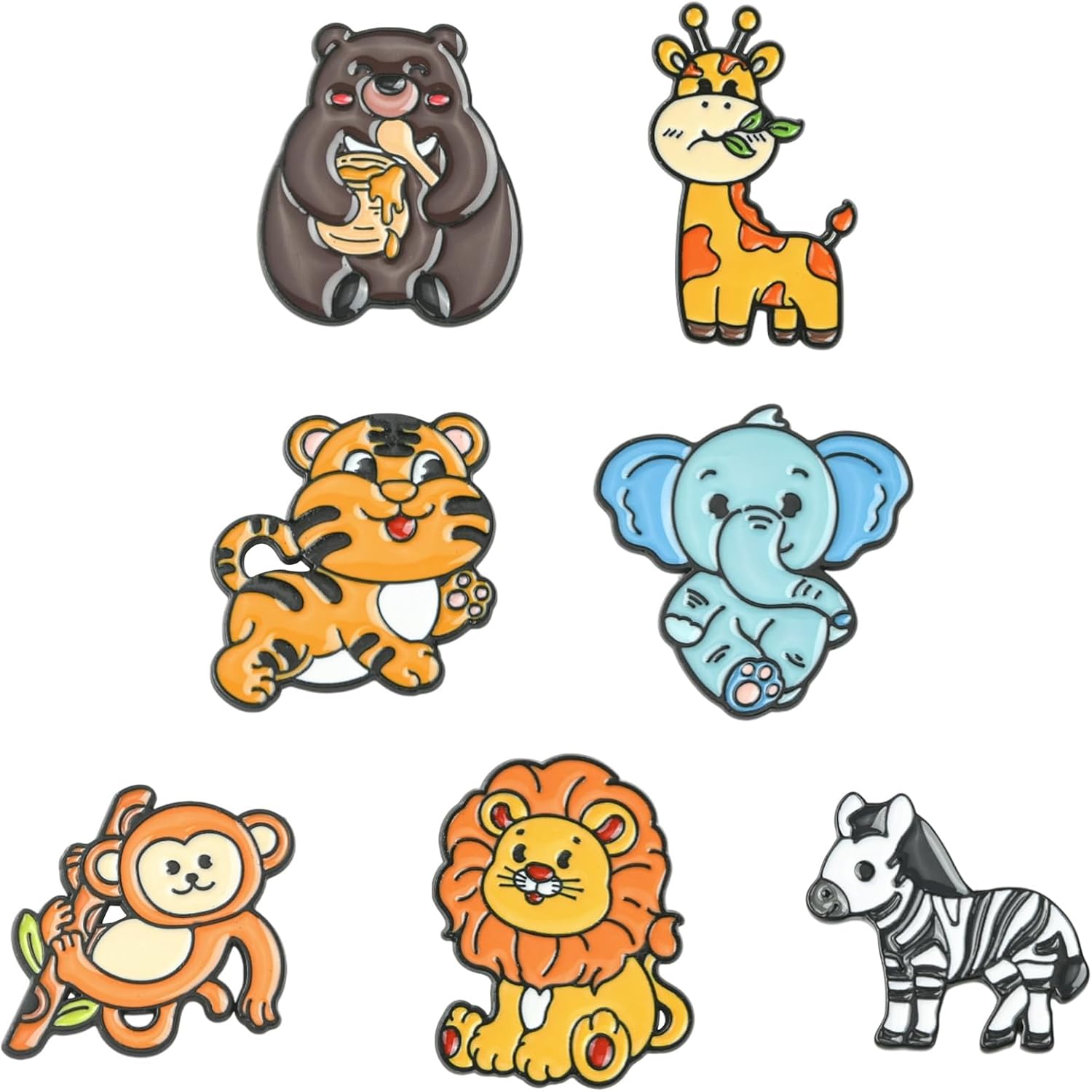 7 pcs 7 Styles Zoo Animal Theme Alloy Enamel Brooches Pins Zebra Monkey Lion Elephant Tiger Giraffe Lapel Pins for DIY Jewelry Clothes Backpack Hats Jackets Badge Craft