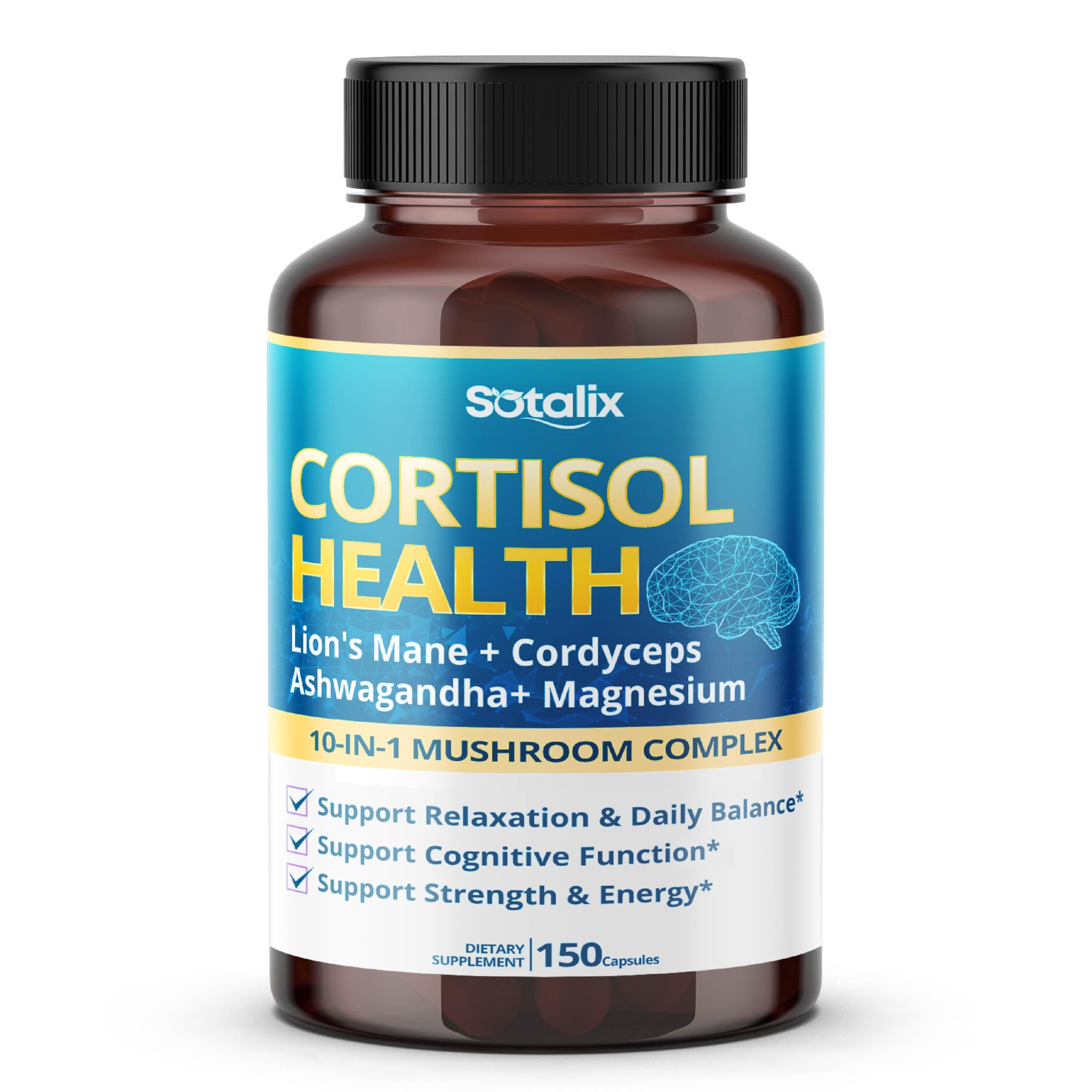 Suplemento de Cortisol com Magnésio, Ashwagandha, Lion’s Mane e ...
