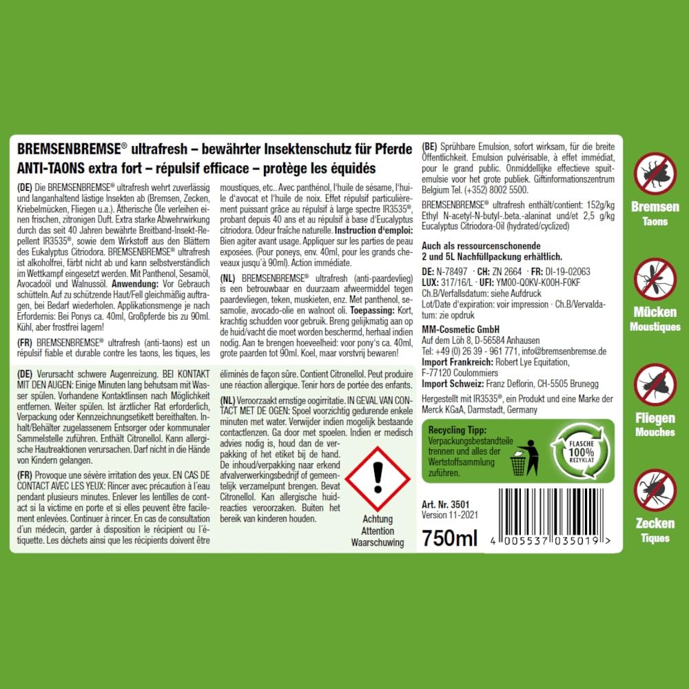 Zedan Bremsenbremse ultrafresh 750 ml gegen Bremsen/Zecken/Fliegen/Mücken