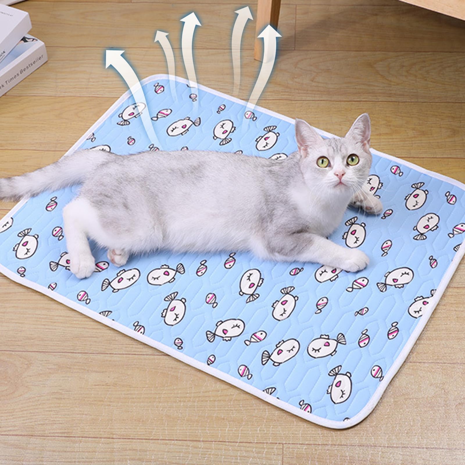 Emulsión Cama Gato Verano, Pequeños Cama Perro Verano, 50x40cm Lavable Manta Refrescante para Perros, No Tóxicas Manta Fria para Gatos para CAsa, Viajes y Coche, Azul