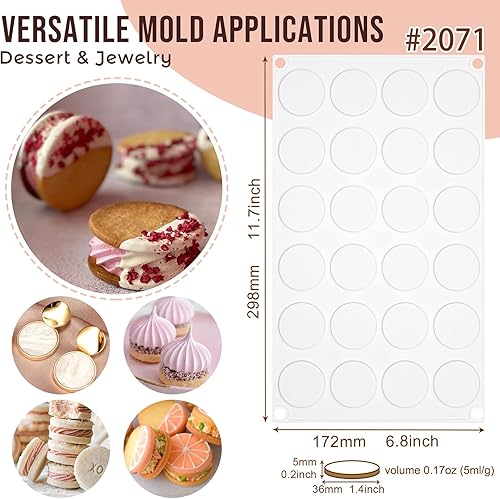 Miniatura 3 de Molde de silicona de disco redondo plano para hornear, 2 tamaños para mini tarta galletas, postre, chocolate, caramelo, caramelo, resina epoxi,