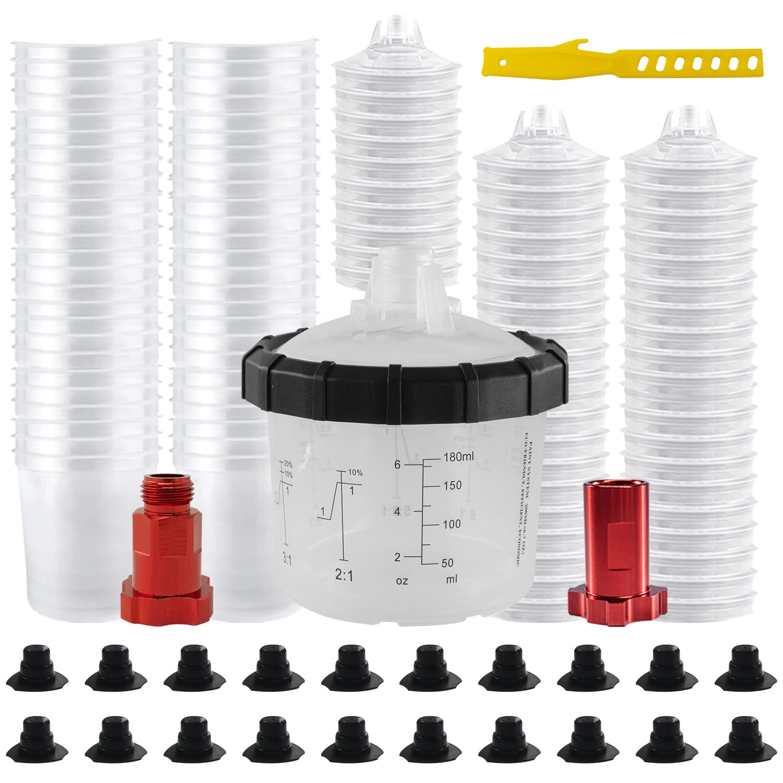 RRJ 6.76oz Disposable Paint Cup System 50 Pack Liners &amp; Lids with 20 Plugs