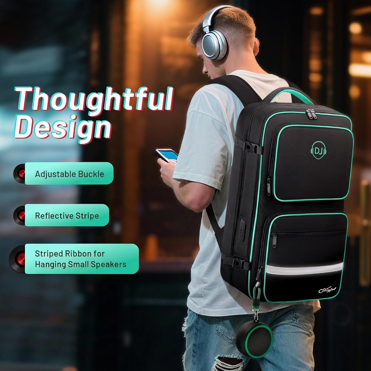 SNIGJAT DJ Controller Case for DDJ-FLX4/ DDJ 400/ DDJ-REV1/ DDJ-SB3, Padded DJ Backpack, DJ Controller Bag with Multi-pocket for 15.6" Laptop, Headphones, Cables, DJ Accessories