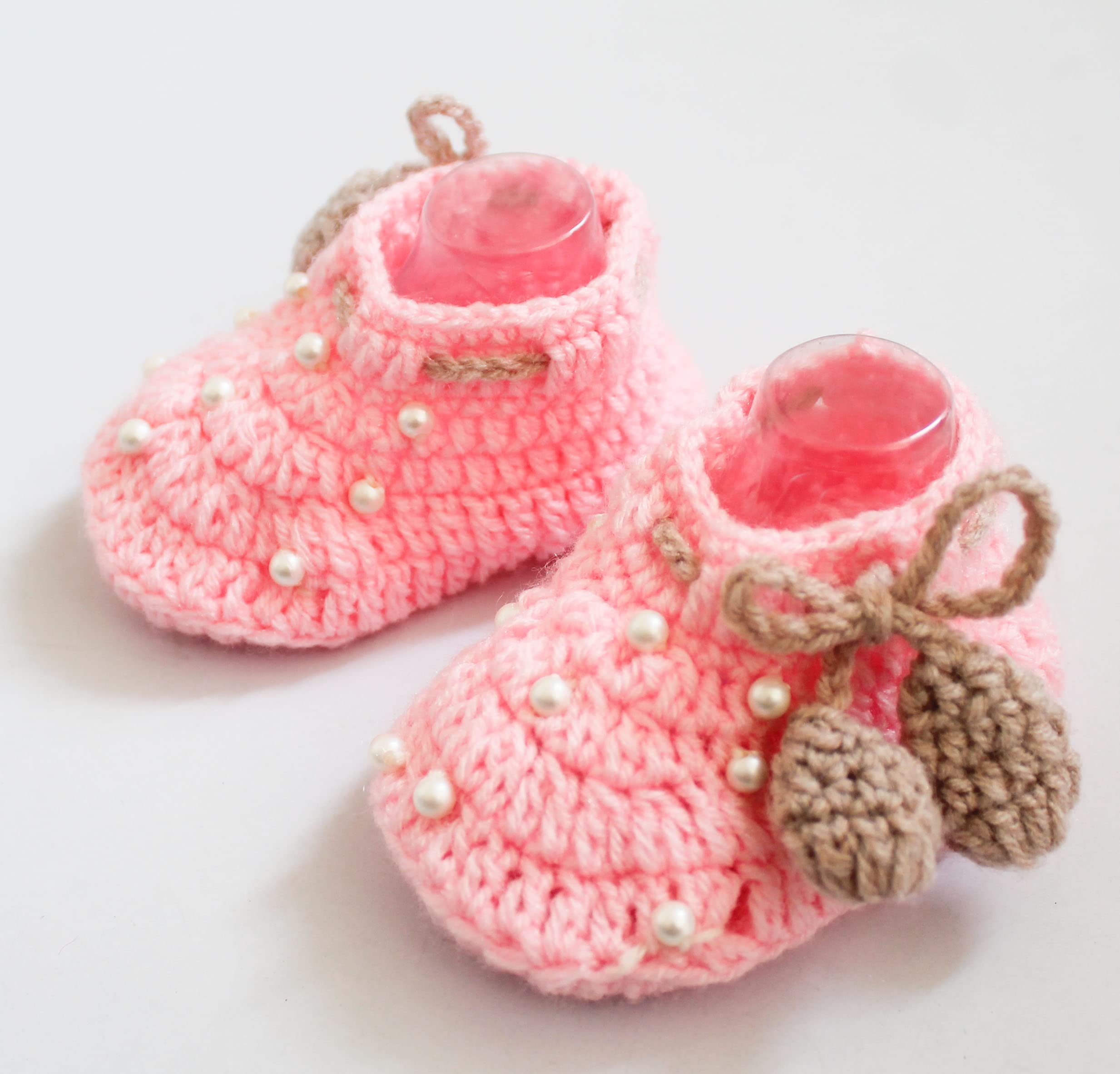 Woonie Crochet Wnterwear Embellished Booties with Drawstring Detail-Pink (0-3 Months) (B0C23CZJHP) Amazon Price History, Amazon Price Tracker