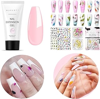 Makartt Poly Nail Gel Nail Extension Gel Light Pink Builder Nail Gel Hard Gel Bundle with Makartt Nail Decorating Kit Including Nail Stickers and Rhinestones