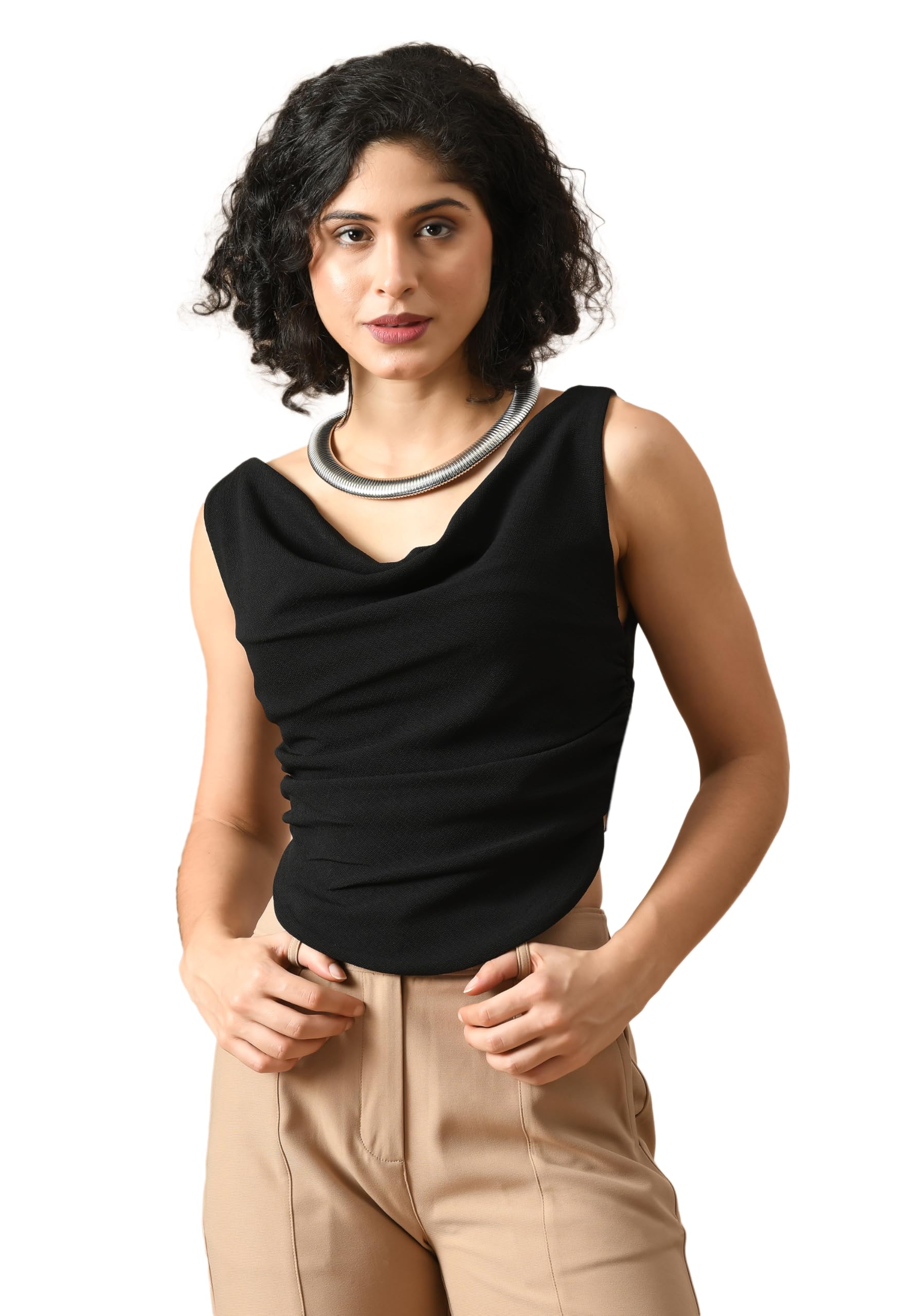 Womens's Solid Cotton Stretchable Draped Crop Top