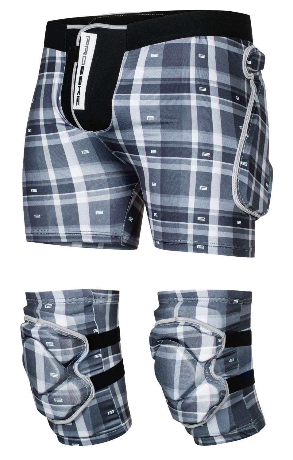 Prosske Protektoren Set Guardian Protektorenshorts Protektorenhose Knieprotektoren Ski Snowboard Inliner Skating Bike - blau-grau, L