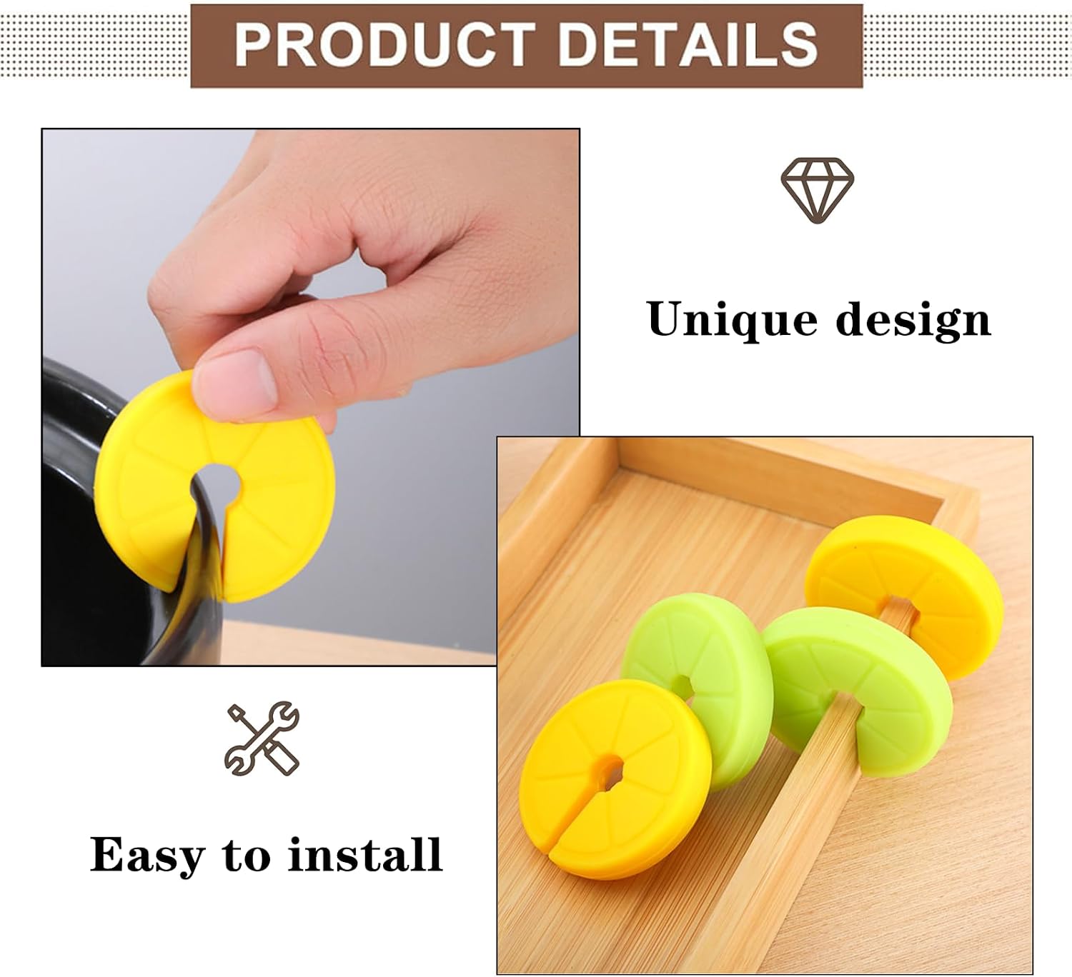 4 Pcs Pan Pot Lid Lifter Reliable Silicone Heat Resistant Spill Proof Pot Lifter Overflow Preventer Clip for Kitchen Gadget(Yellow, Green)