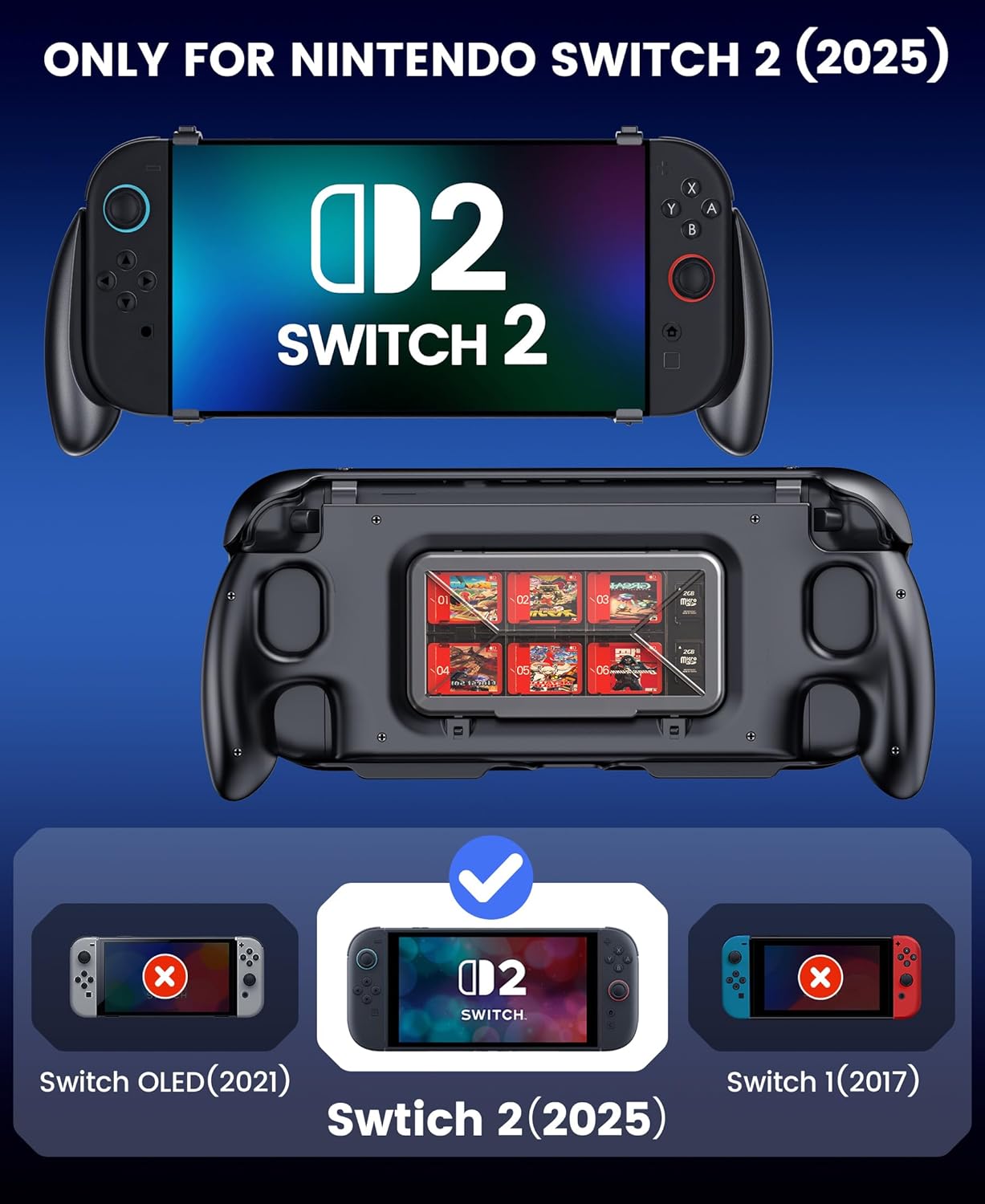 EXTREMECOOL Enhanced Switch 2 Grip - Ergonomic Hard Shell with 6 Game Slots & Front Cover | Handheld Mode Only | NOT Dockable | Lightweight & Travel-Ready Protective Shell (Black) - Image 2