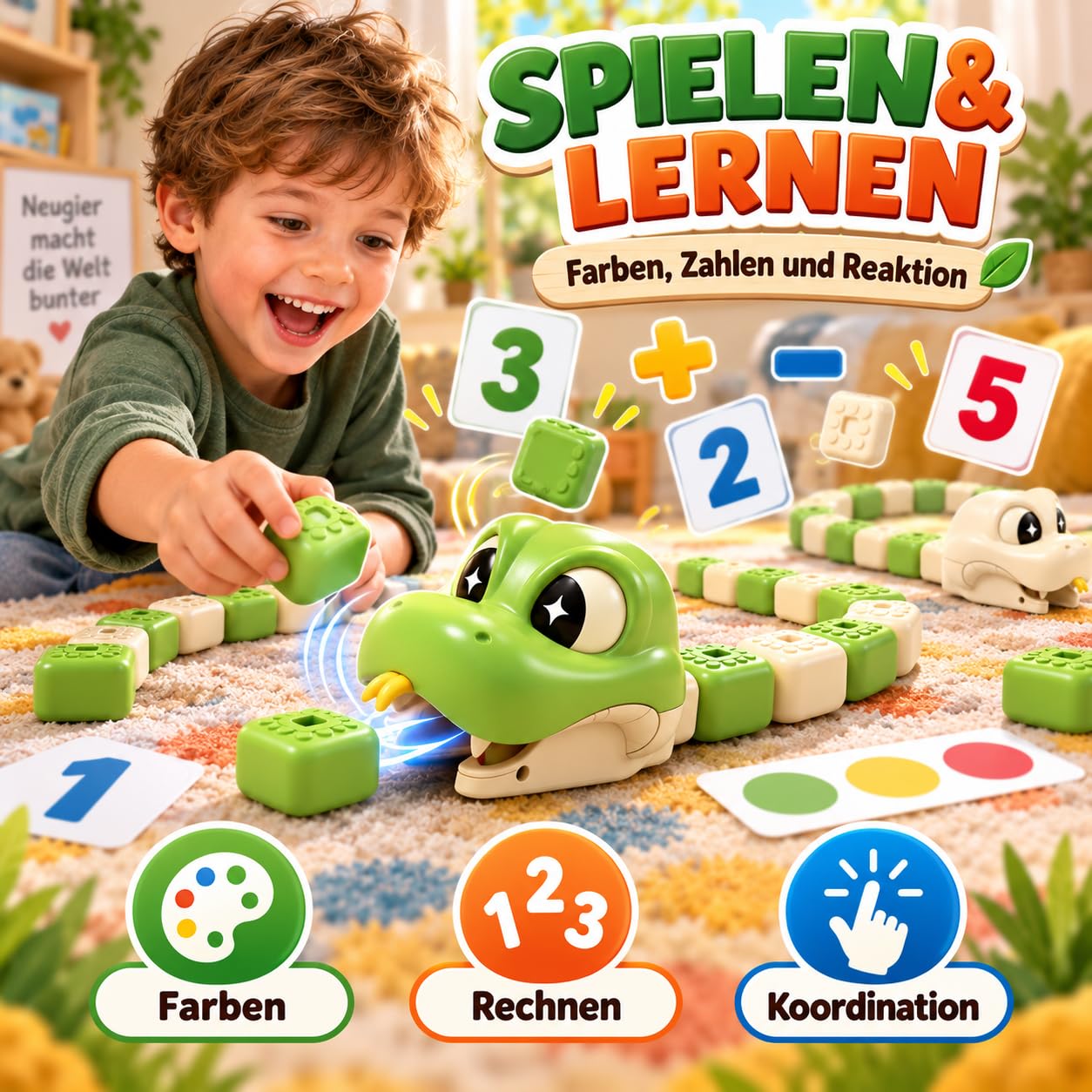Snake Spiel Ferngesteuert, Magnetic Snake Game mit 8 Magnetblöcken, RC Ferngesteuerte Schlange mit Licht, Aufladbares Schlangenspielzeug für 2-Spieler-Wettkampf, Jungen und Mädchen，3-A,16