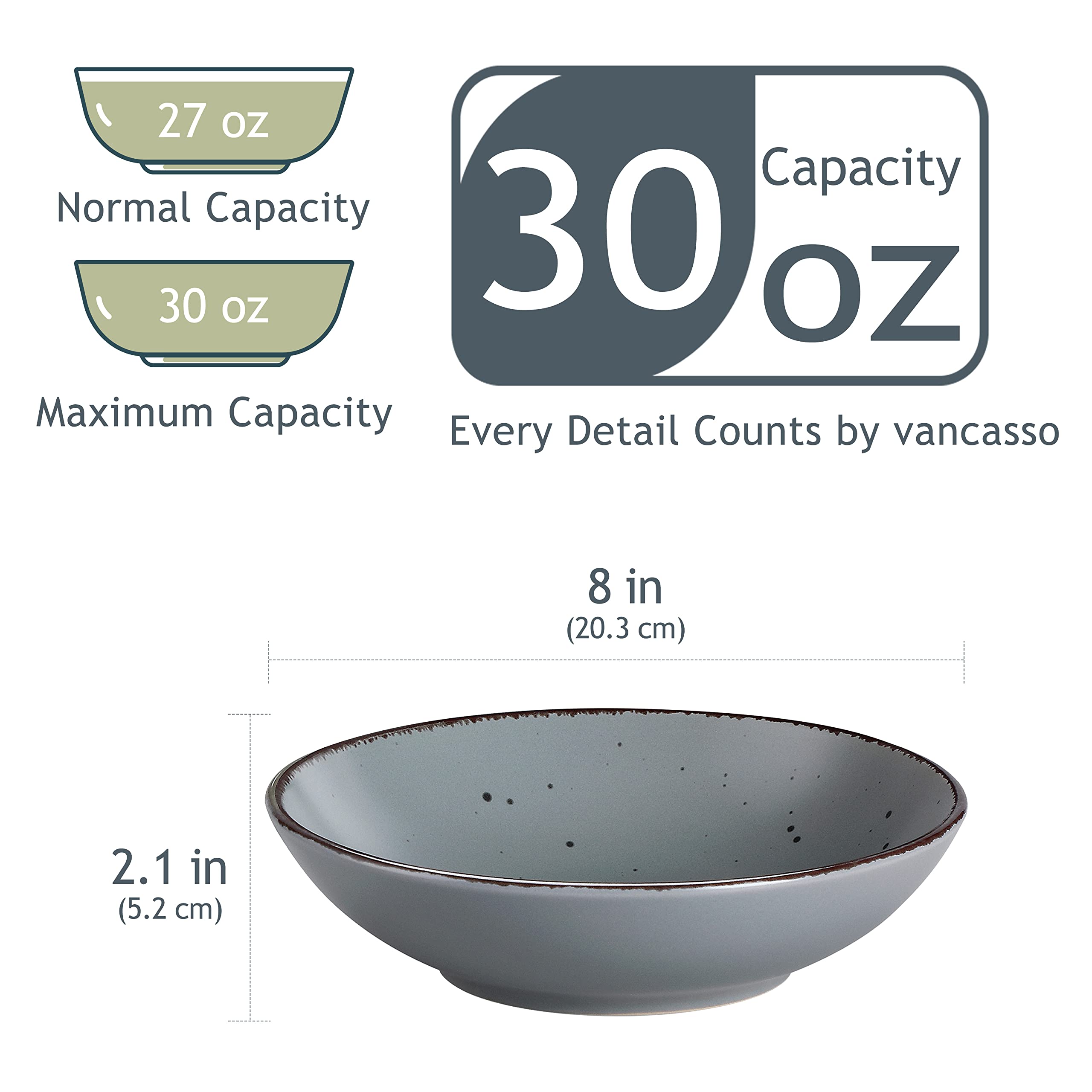 vancasso, Série Moda, Assiette Creuse en Céramique, Assiette à Soupe Saladier - 12 Pièces