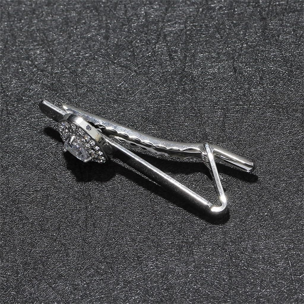 Silver Diamond Heart Gemstone Collar Pin Metal Personality Shirt Clip Men's Formal Tie Copper