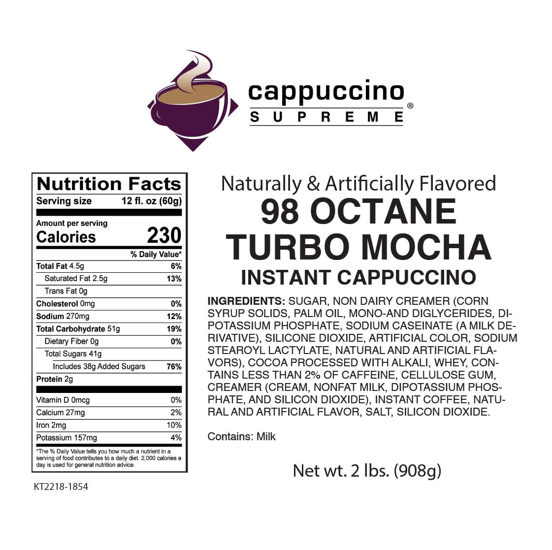 Amazon.com : Cappuccino Supreme 2 lb bag 98 Octane Turbo Mocha