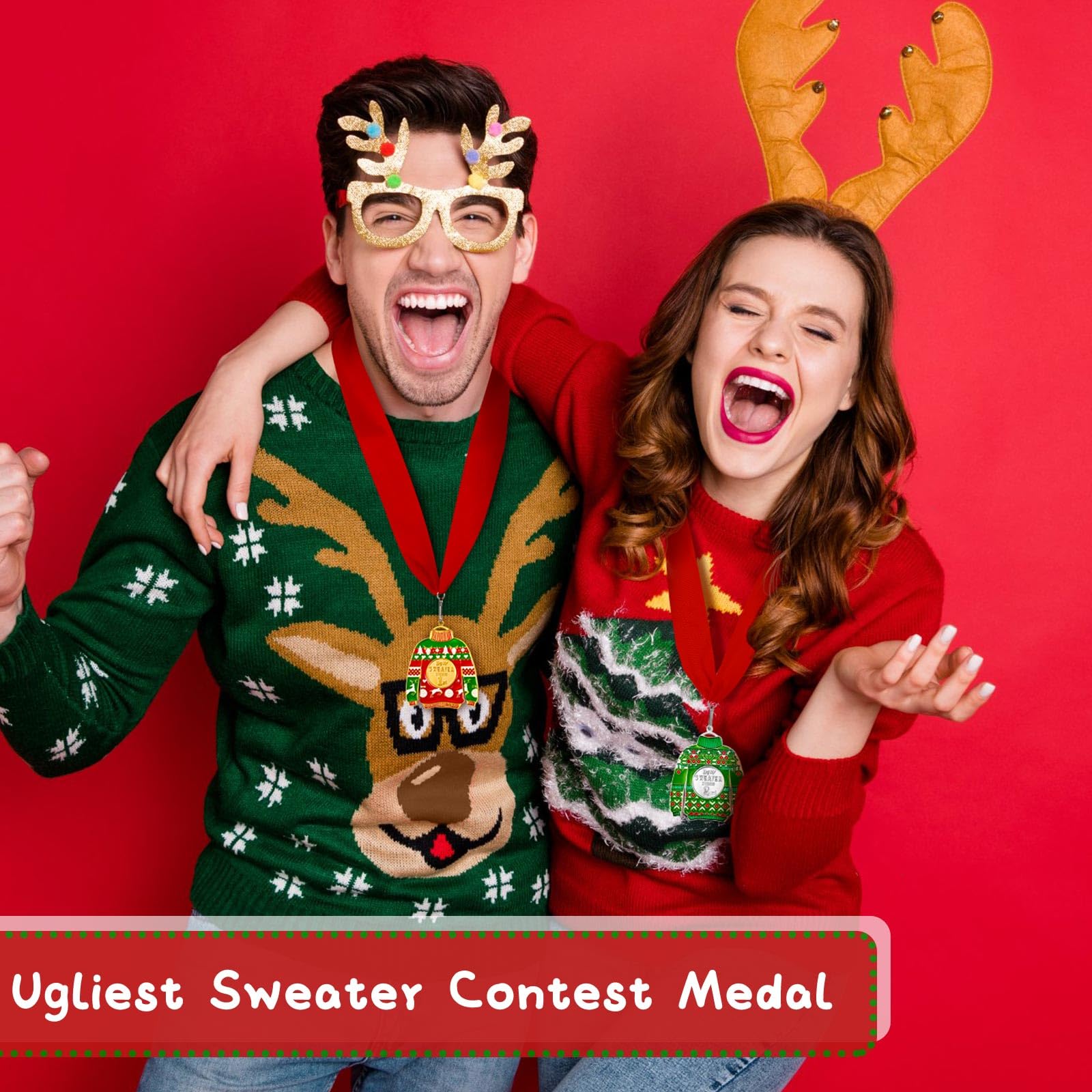 Fukaisu 3pcs Noël Pull Moche Médailles Gagnant, Trophées Prix