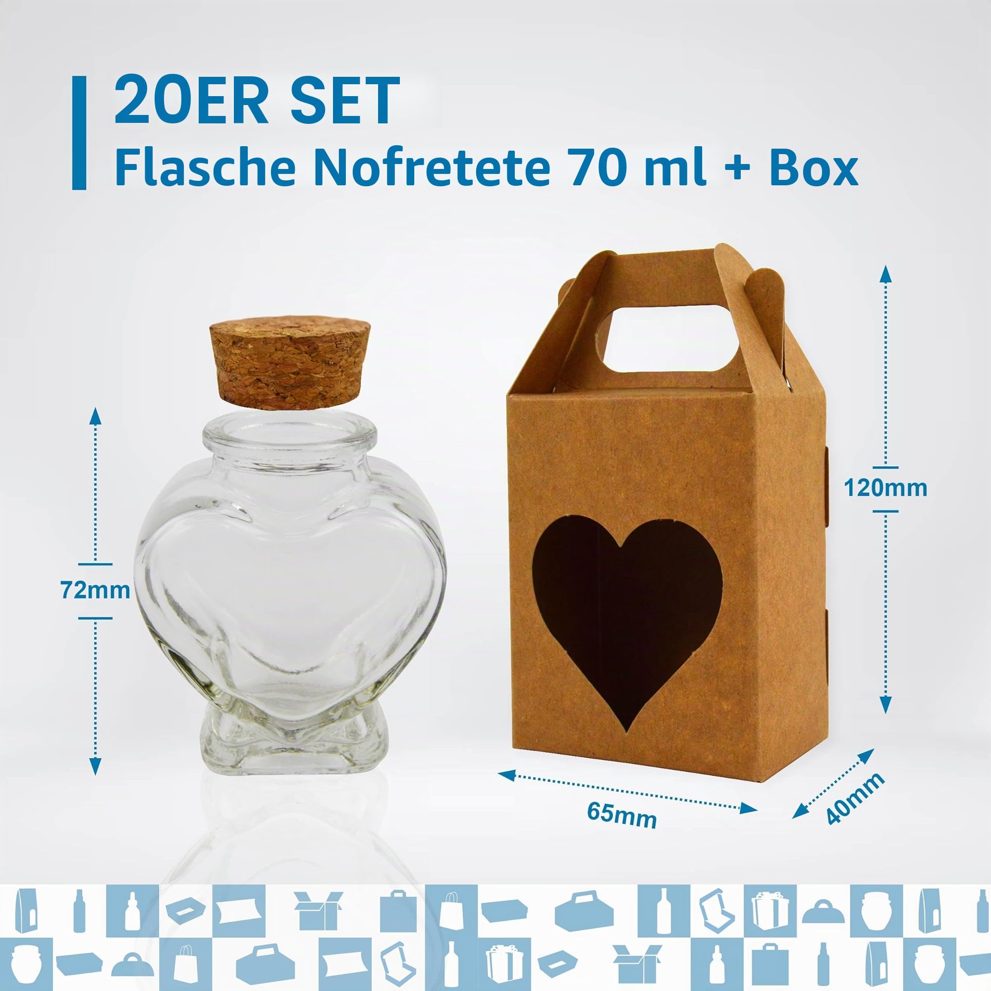 Espirito Rebelde 20 Magische Libellen in Herzform, 70 ml, mit Korkverschluss + 20 Schachteln | Dekoration, Geschenke und Souvenirs für die Hochzeit | Tränkenflasche