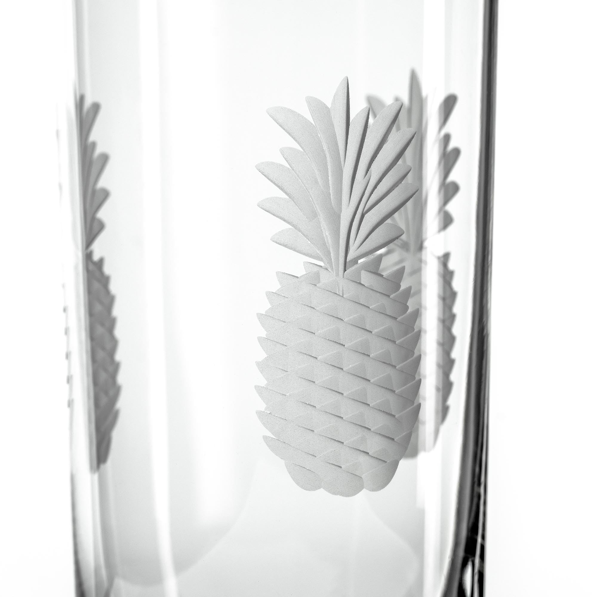 Rolf Glass Fresh Pineapple Highball Glass | 15oz Cooler Glasses | Lead-Free and Diamond-Wheel Engraved | Heavy Base, Thick Glass | Made in the USA | Tropical Etched Pineapple | Set of 4
