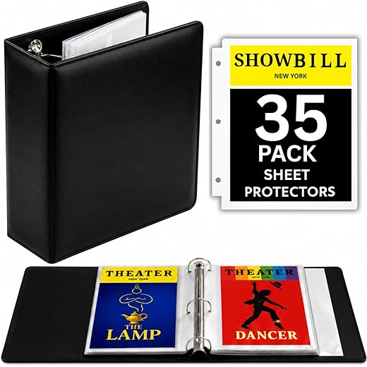 Black Broadway Playbill Binder with Sleeves, Musical Theater Gifts for Broadway Lovers, Playbill Display Organizer Book for Showbill Binder Holder, Theatre Gifts Ideas for Show Bill Storage 35 Sheets