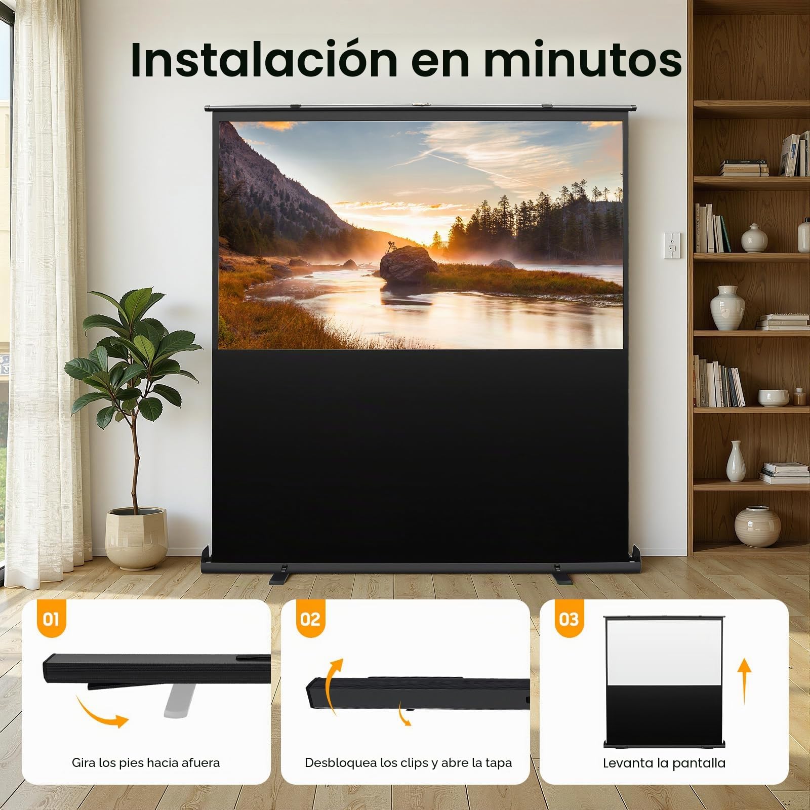 Pantalla de proyección, Proyector de enrollado, Pantalla de proyección 4K, Pantalla de cine en casa con 160° de gran angular y 1,2 de ganancia, Pantalla de fibra de vidrio estable para