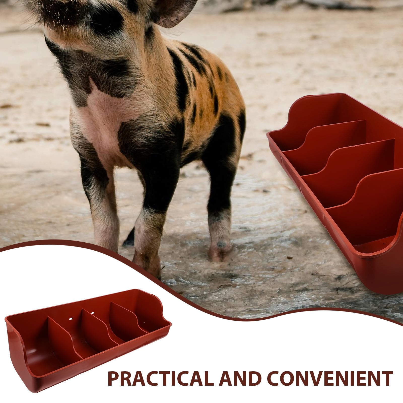 Mangeoire à Cochons à 4 Compartiments, Plastique Résistant à L’usure Chocs, pour Élevage de Ferme, Multi-fentes