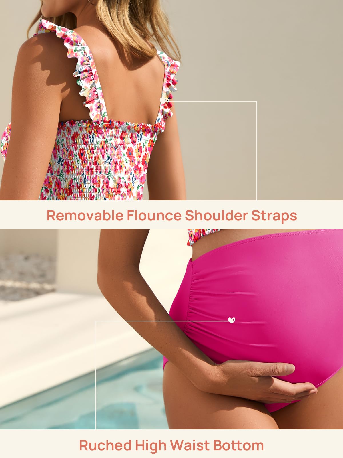 Summer Mae Costume da bagno premaman a vita alta bikini a due pezzi con orlo increspato carino costume da bagno floreale costumi da bagno per gravidanza