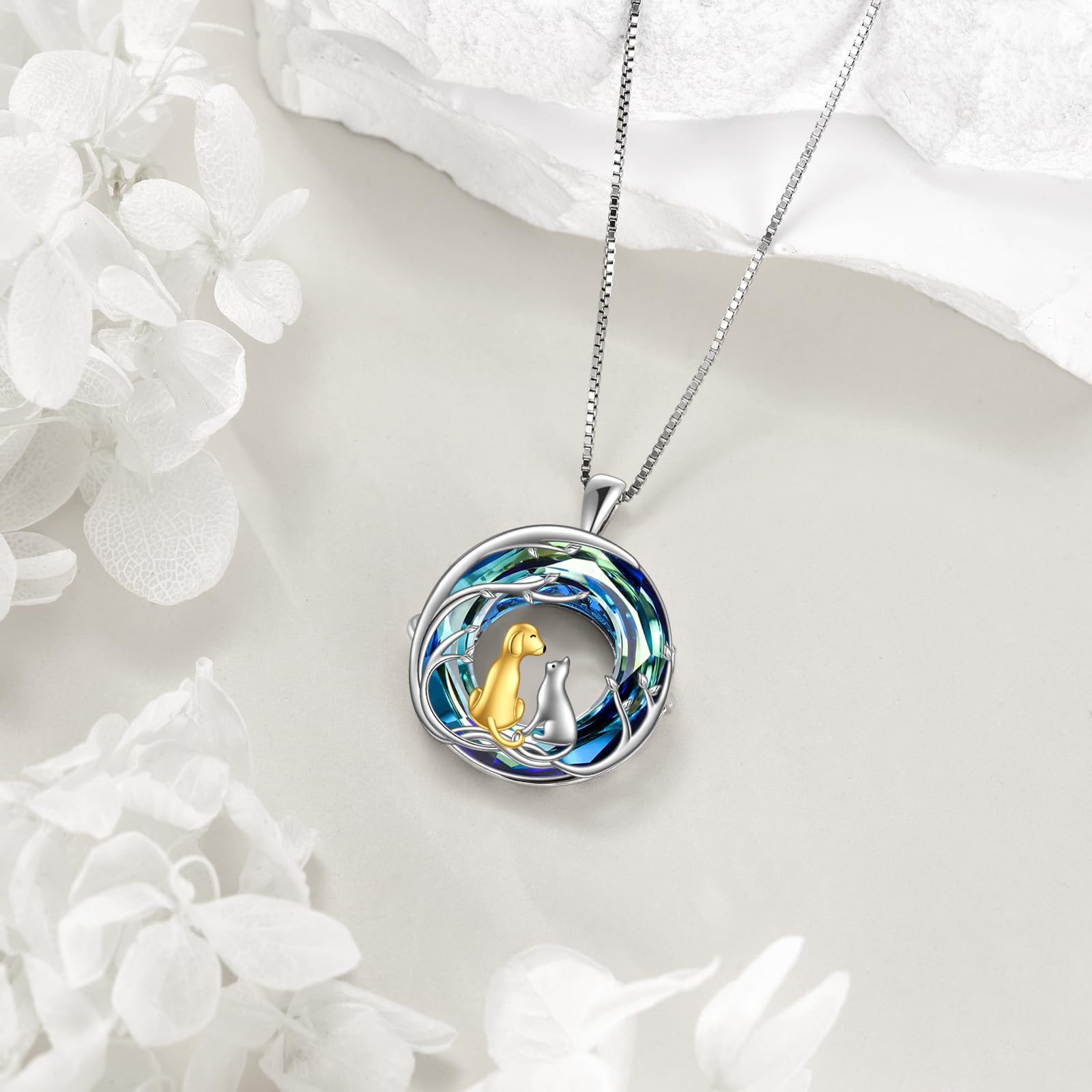 Vadmans Baum des Lebens Kette Sterling Silber Schwester Blau Kristall Anhänger Halskette Schmuck Geschenke für Damen Frauen