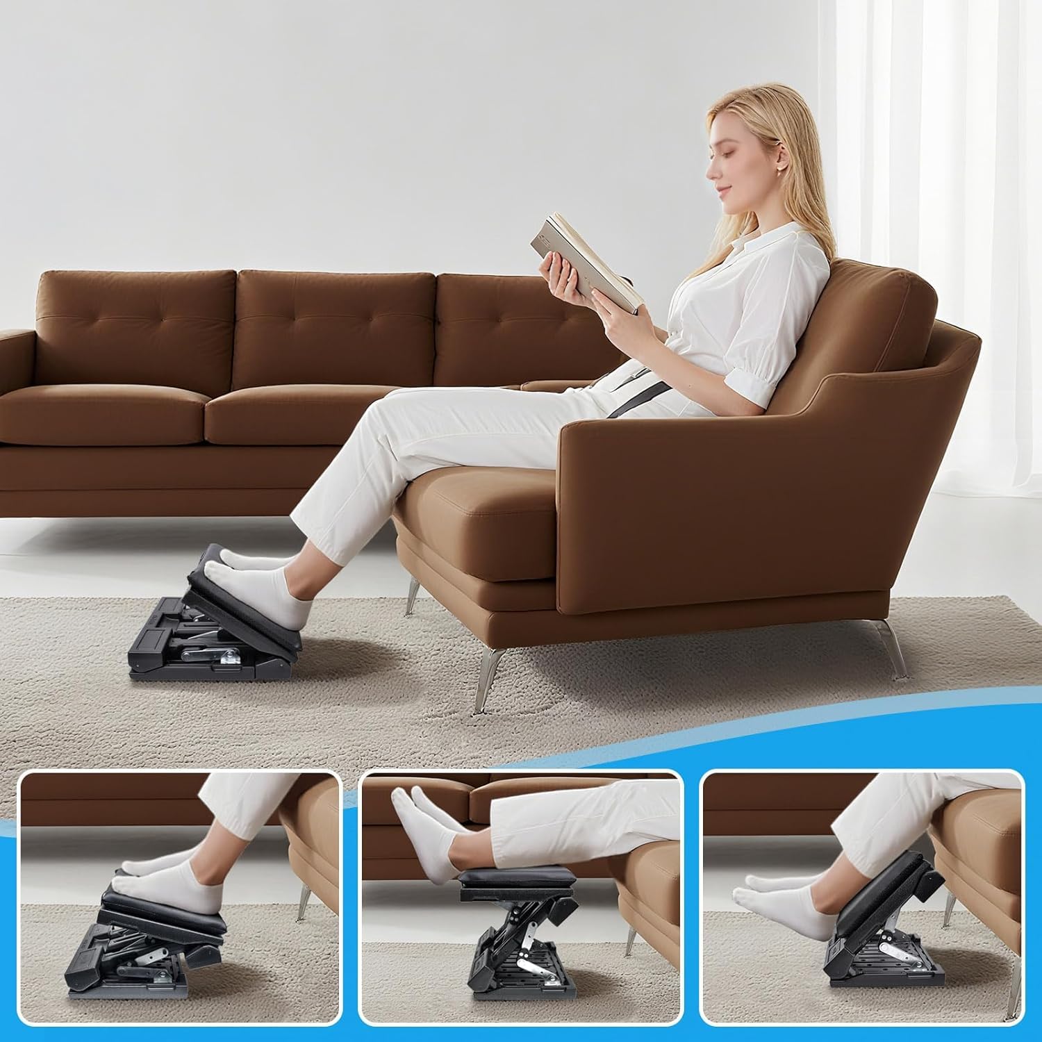 Fußstütze Schreibtisch Stufenlos Verstellbar, Fußablage Fußhocker mit Massage Ergonomisch Höhe Winkel Einstellbar für Büro Zuhause (Schwarz)