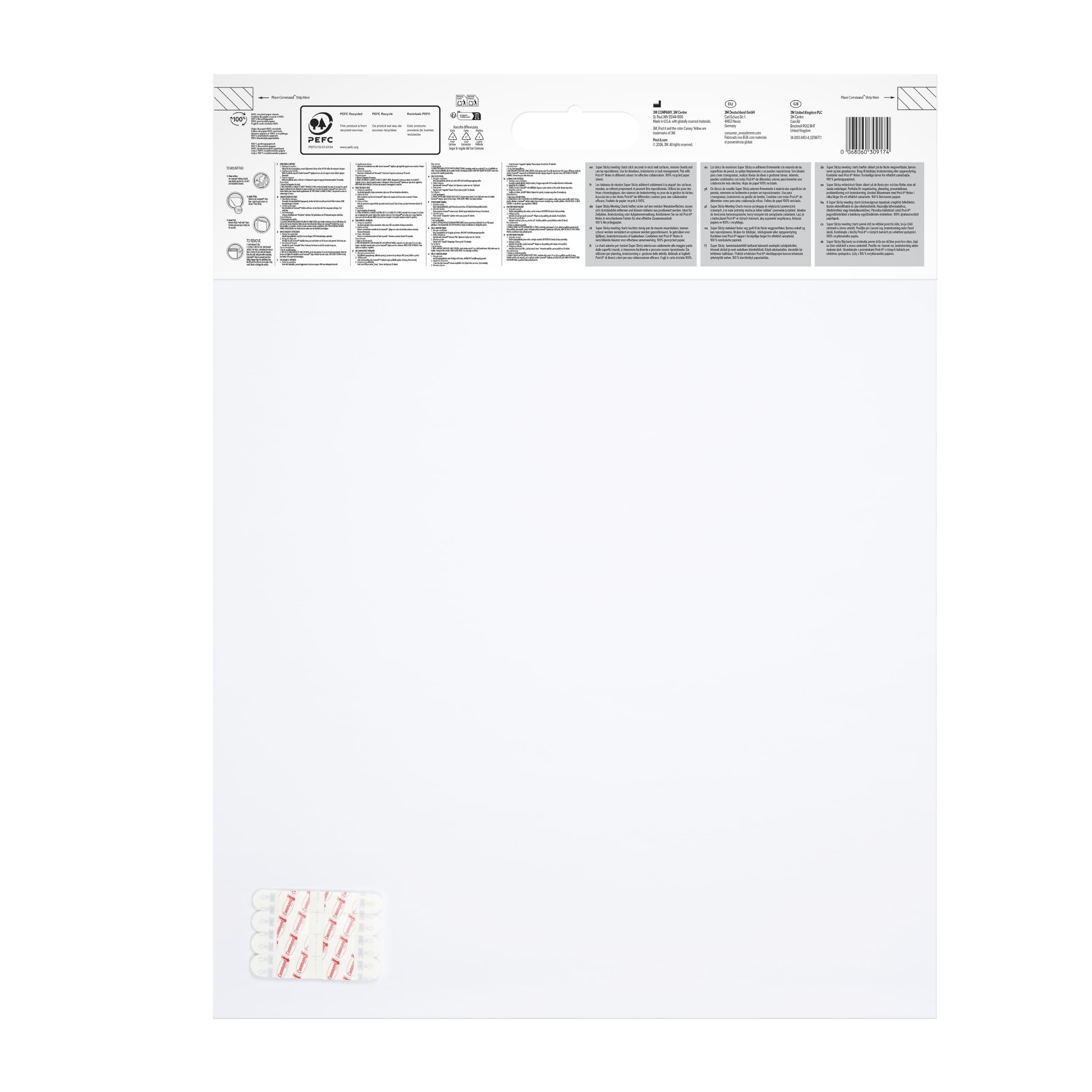 Post-it Super Sticky Meeting Charts, 2 Blöcke + 8 Command Strips