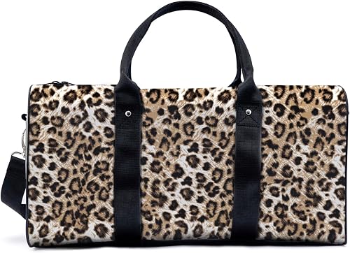 Travel Duffle Bag Large Capacity Personal Item with Adjustable Strap Lightweight Weekender Bag Overnight Bag Gym Bag, Classic Leopard Print, Large