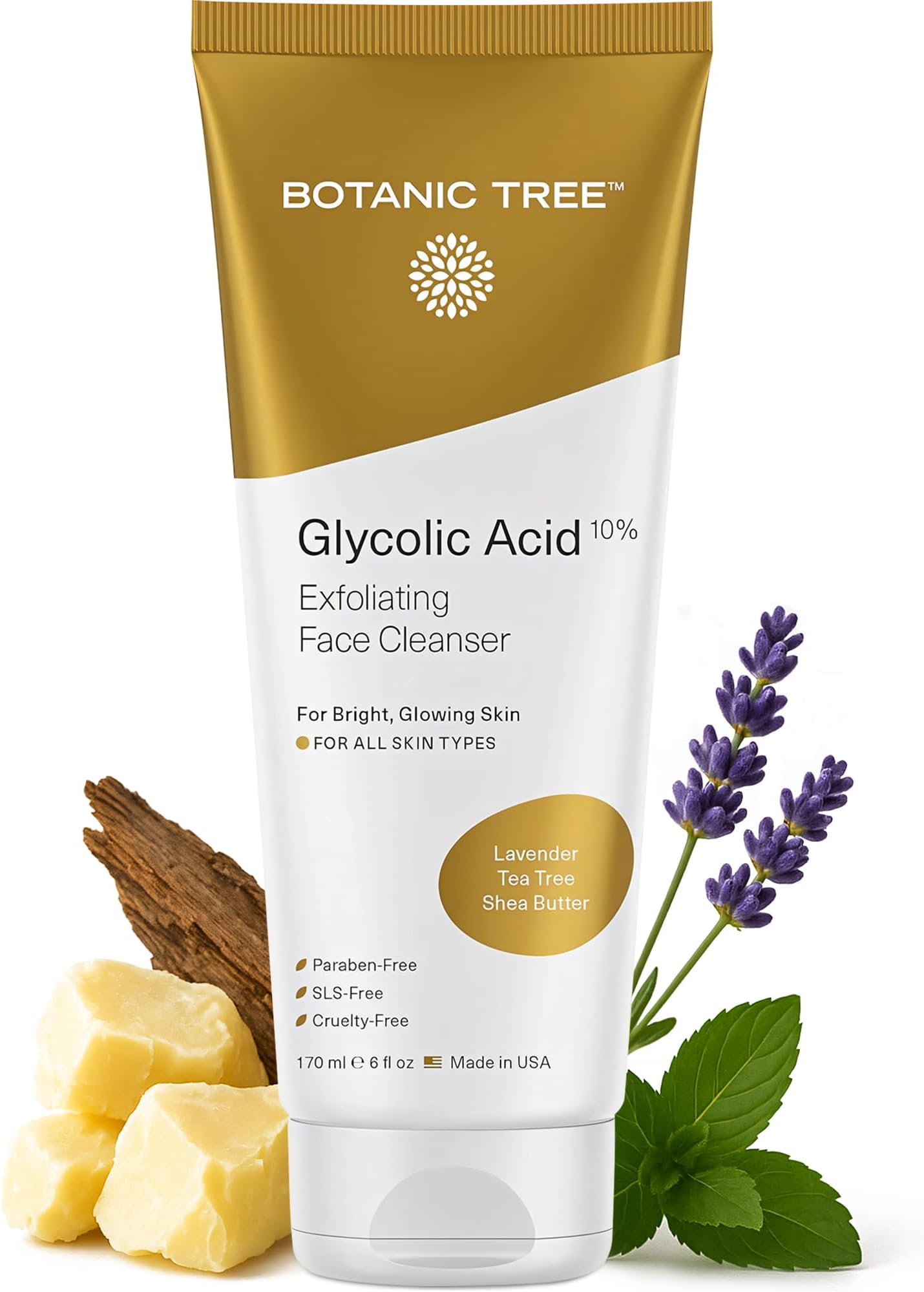 Glycolic Acid Face Wash Exfoliating Cleanser 180ml w/10% Glycolic Acid- AHA For Wrinkles and Lines Reduction-Acne Face Wash For a Deep Clean- Contains Organic Extracts Such As Bamboo, Shea Butter,A...