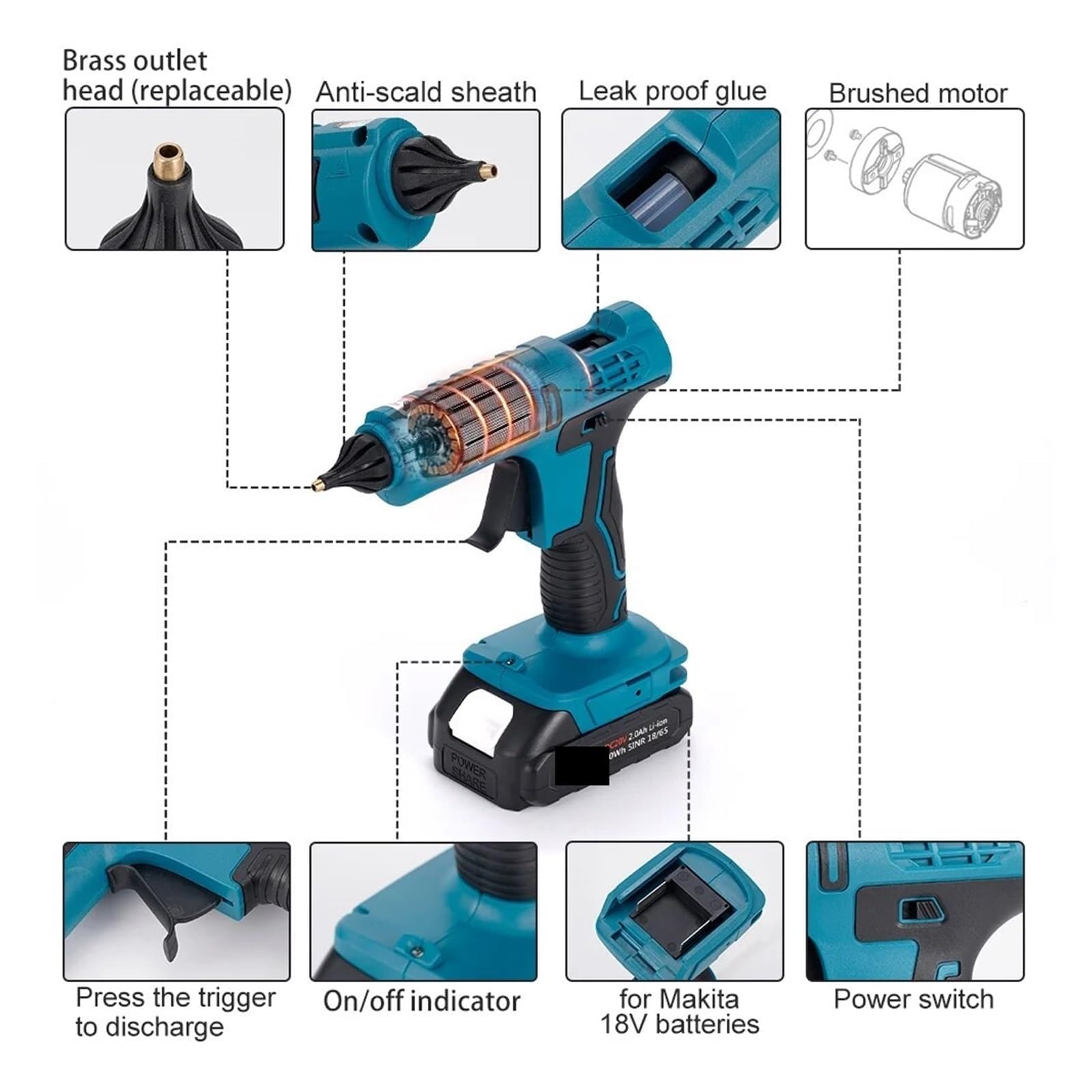 Bezprzewodowy pistolet do klejenia Bezprzewodowy Pistolet Do Gorącego Silikonu O Mocy 500 W I Elektryczny Klej,do szybkich napraw w domu(With 1pc 2.0ah Battery)